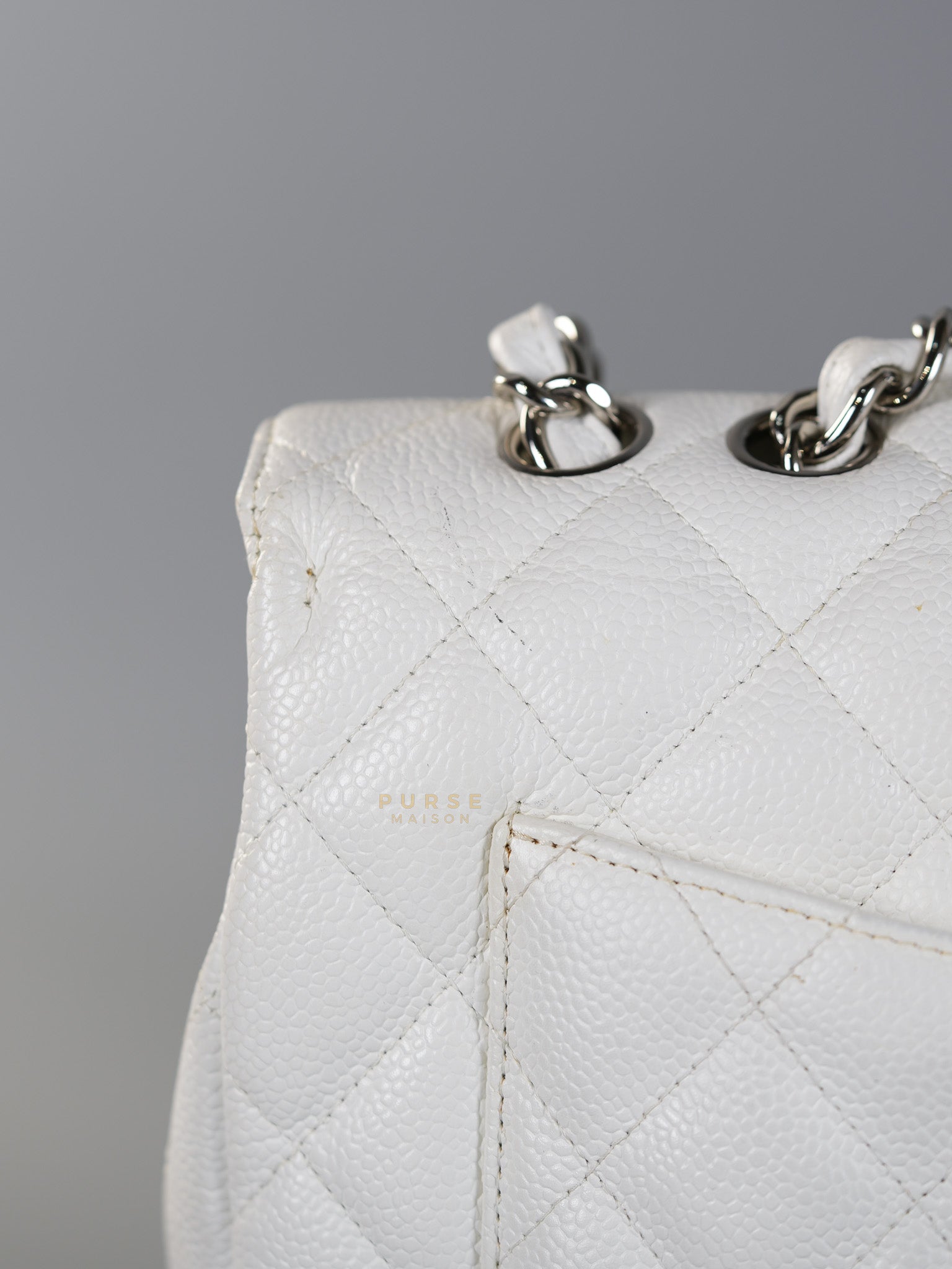 Classic Single Flap Jumbo White Caviar Leather in Silver Hardware Series | Purse Maison Luxury Bags Shop
