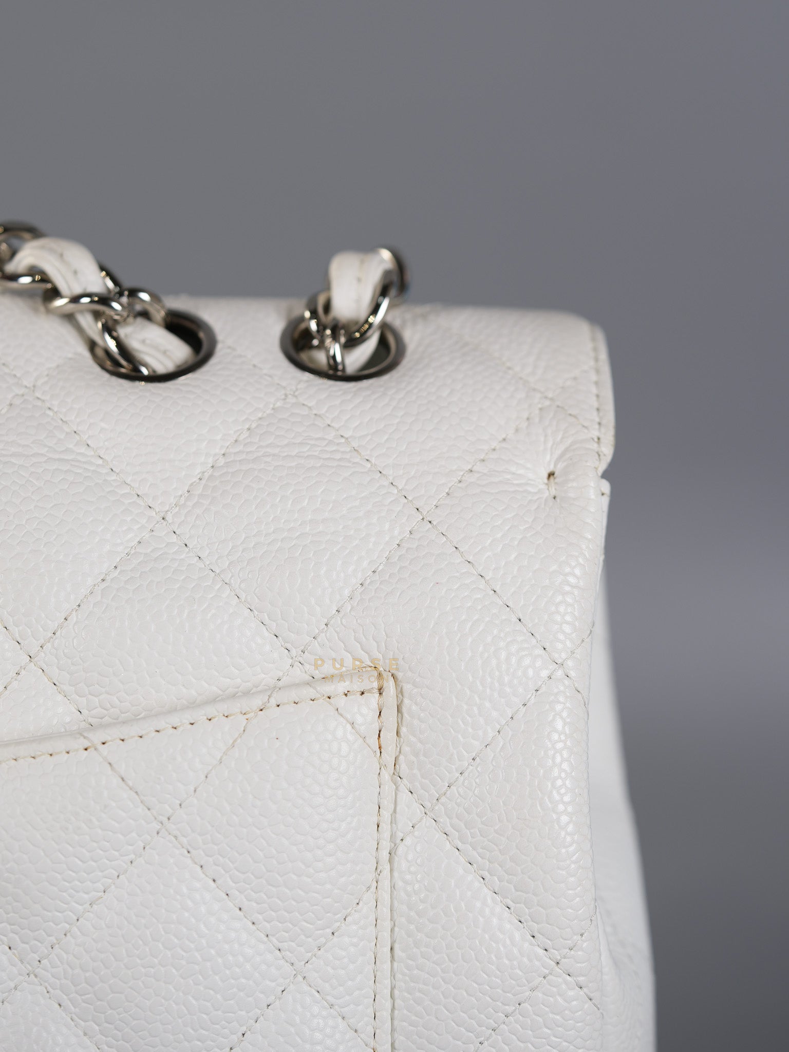 Classic Single Flap Jumbo White Caviar Leather in Silver Hardware Series | Purse Maison Luxury Bags Shop