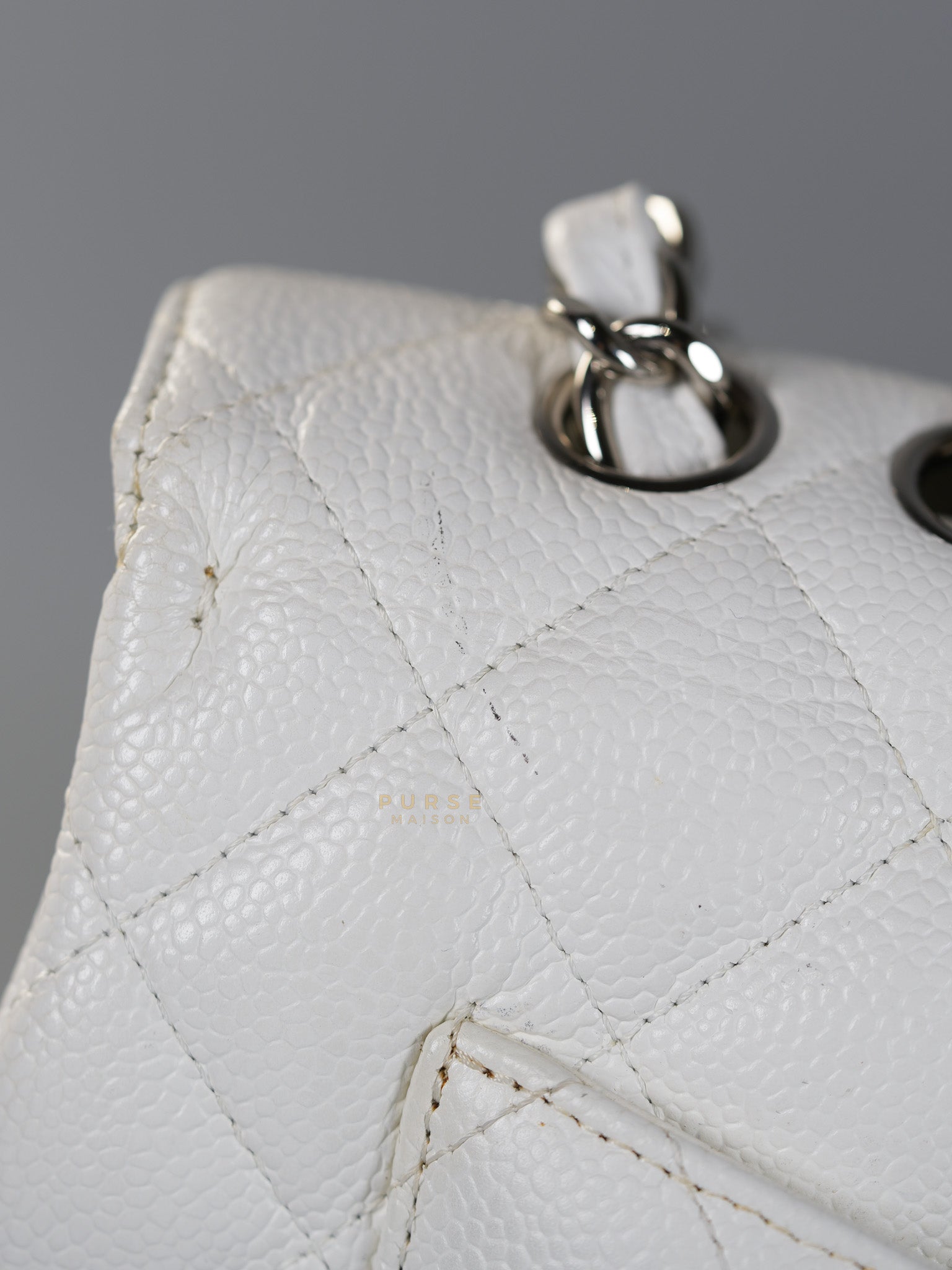 Classic Single Flap Jumbo White Caviar Leather in Silver Hardware Series | Purse Maison Luxury Bags Shop