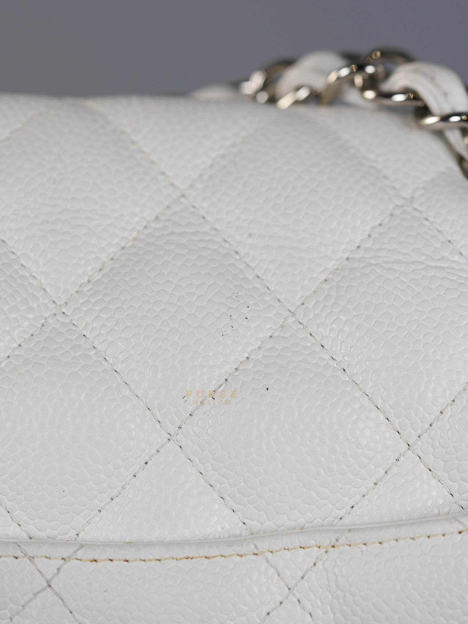 Classic Single Flap Jumbo White Caviar Leather in Silver Hardware Series | Purse Maison Luxury Bags Shop