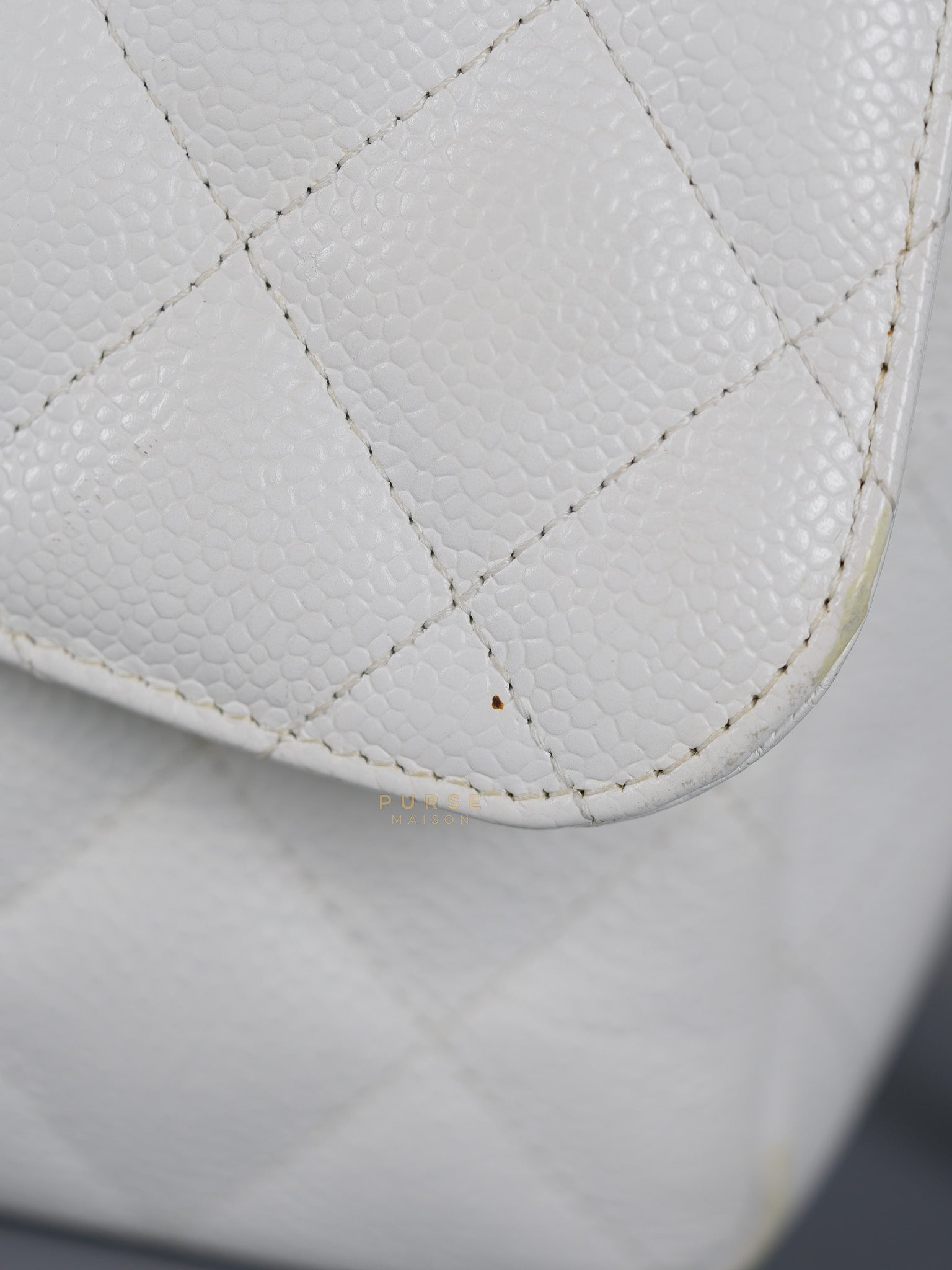 Classic Single Flap Jumbo White Caviar Leather in Silver Hardware Series | Purse Maison Luxury Bags Shop