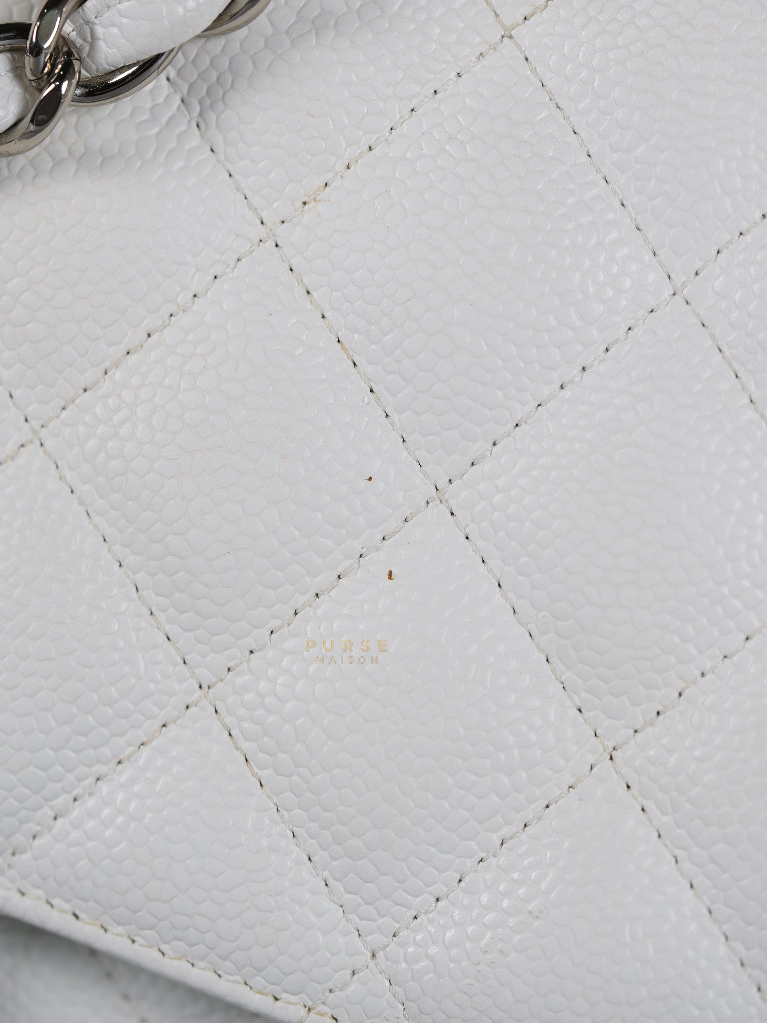 Classic Single Flap Jumbo White Caviar Leather in Silver Hardware Series | Purse Maison Luxury Bags Shop