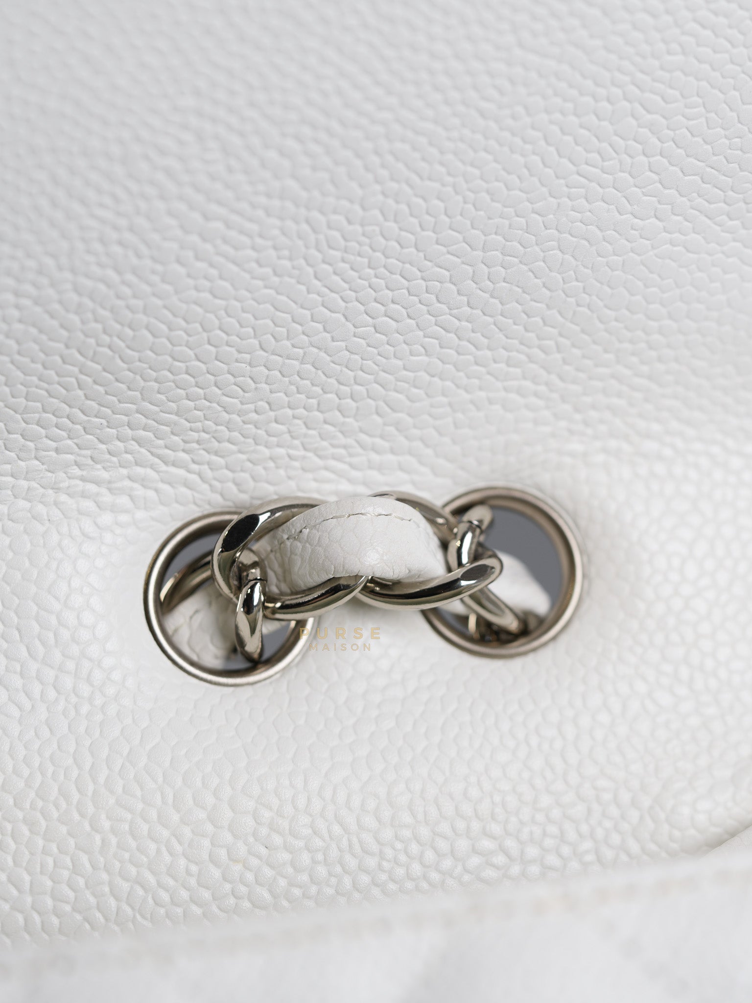 Classic Single Flap Jumbo White Caviar Leather in Silver Hardware Series | Purse Maison Luxury Bags Shop