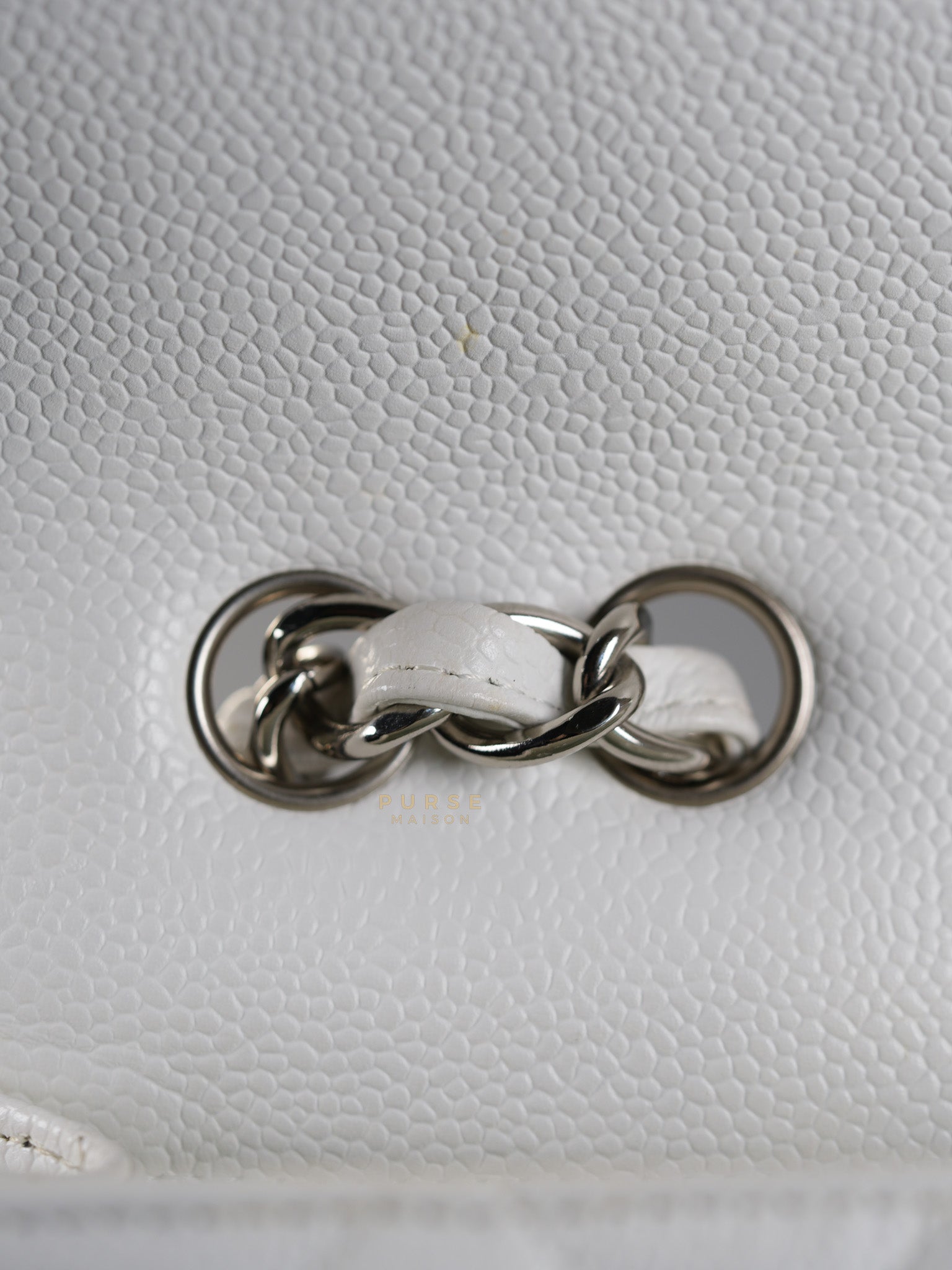 Classic Single Flap Jumbo White Caviar Leather in Silver Hardware Series | Purse Maison Luxury Bags Shop