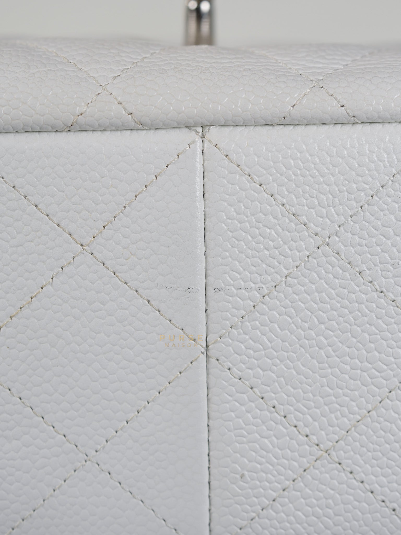 Classic Single Flap Jumbo White Caviar Leather in Silver Hardware Series | Purse Maison Luxury Bags Shop