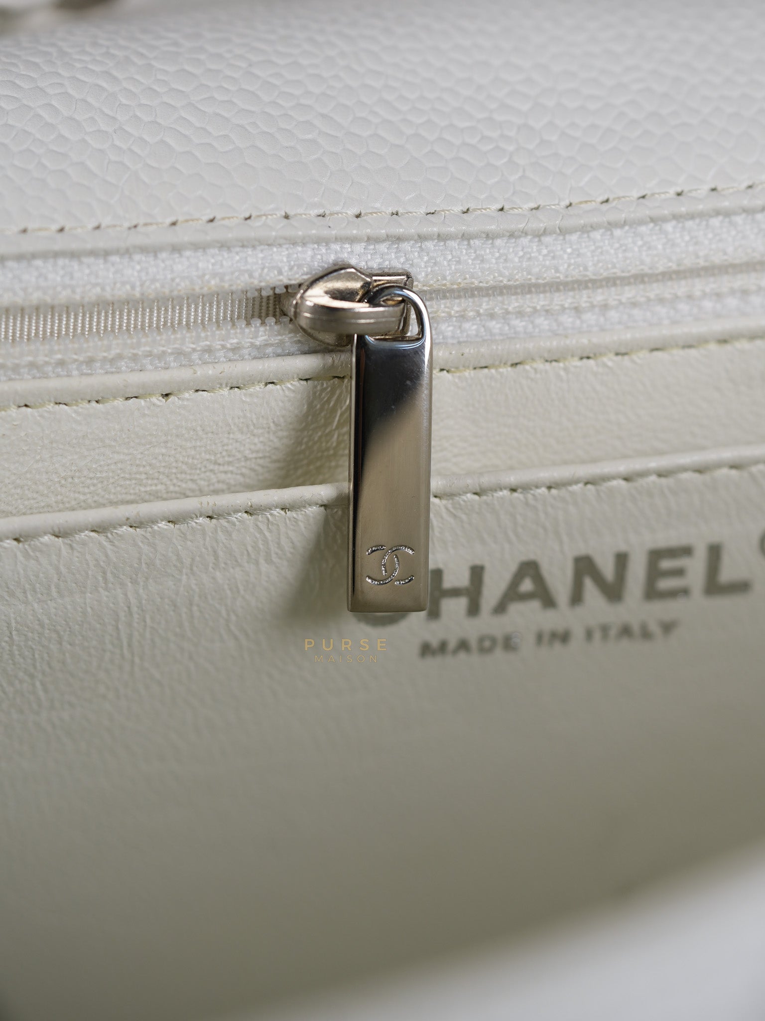 Classic Single Flap Jumbo White Caviar Leather in Silver Hardware Series | Purse Maison Luxury Bags Shop