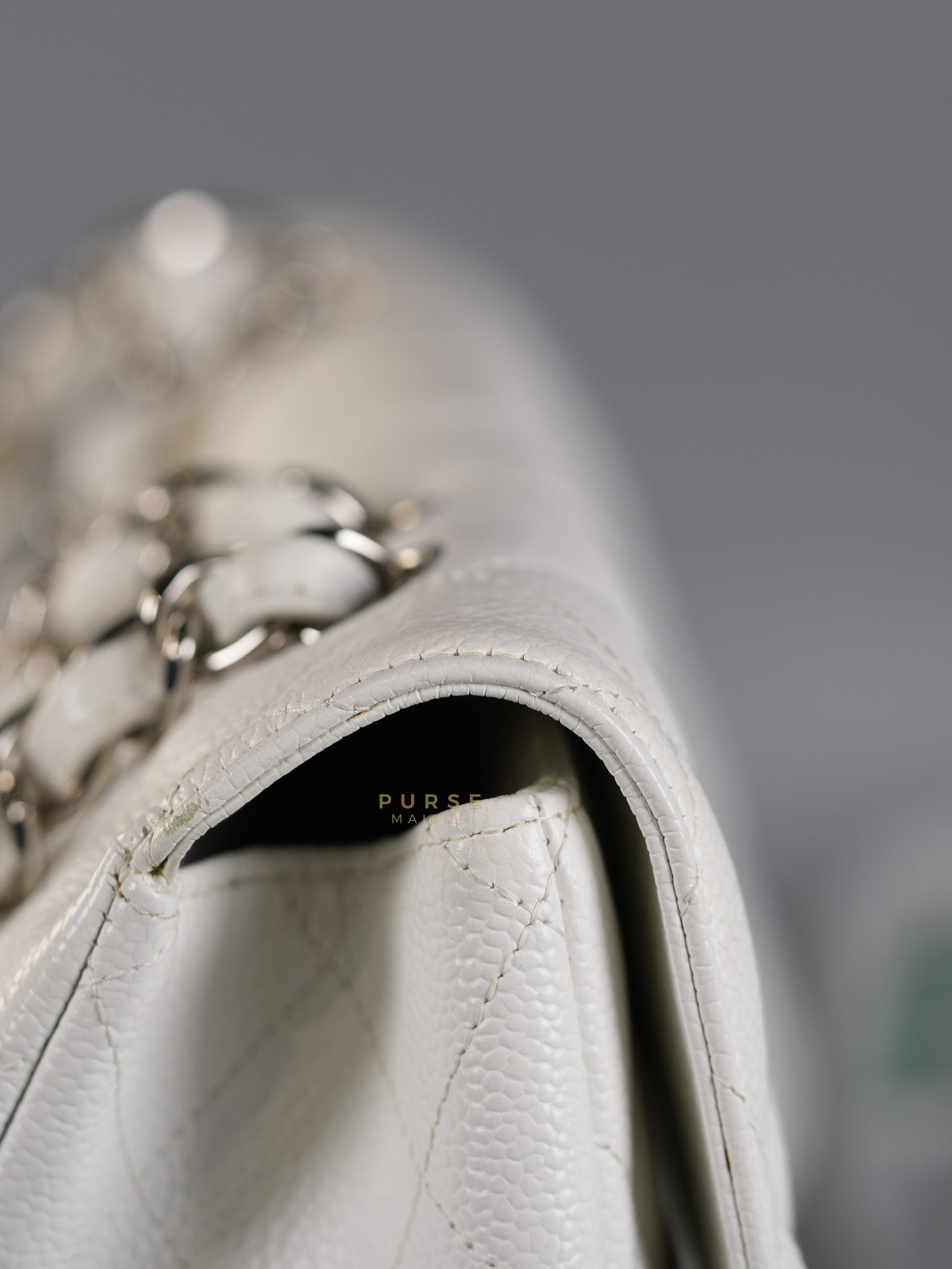 Classic Single Flap Jumbo White Caviar Leather in Silver Hardware Series | Purse Maison Luxury Bags Shop
