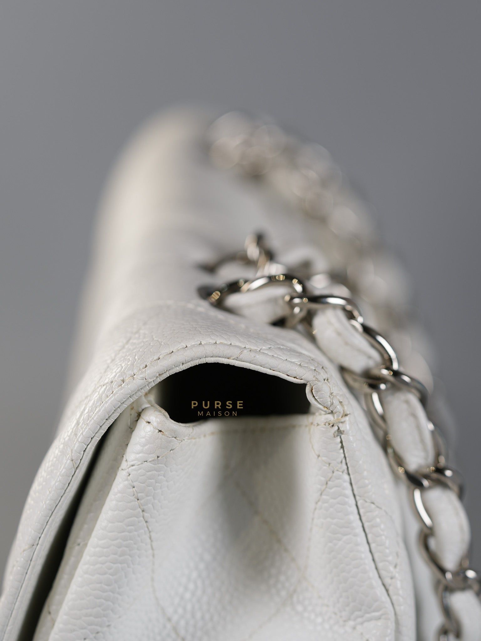 Classic Single Flap Jumbo White Caviar Leather in Silver Hardware Series | Purse Maison Luxury Bags Shop
