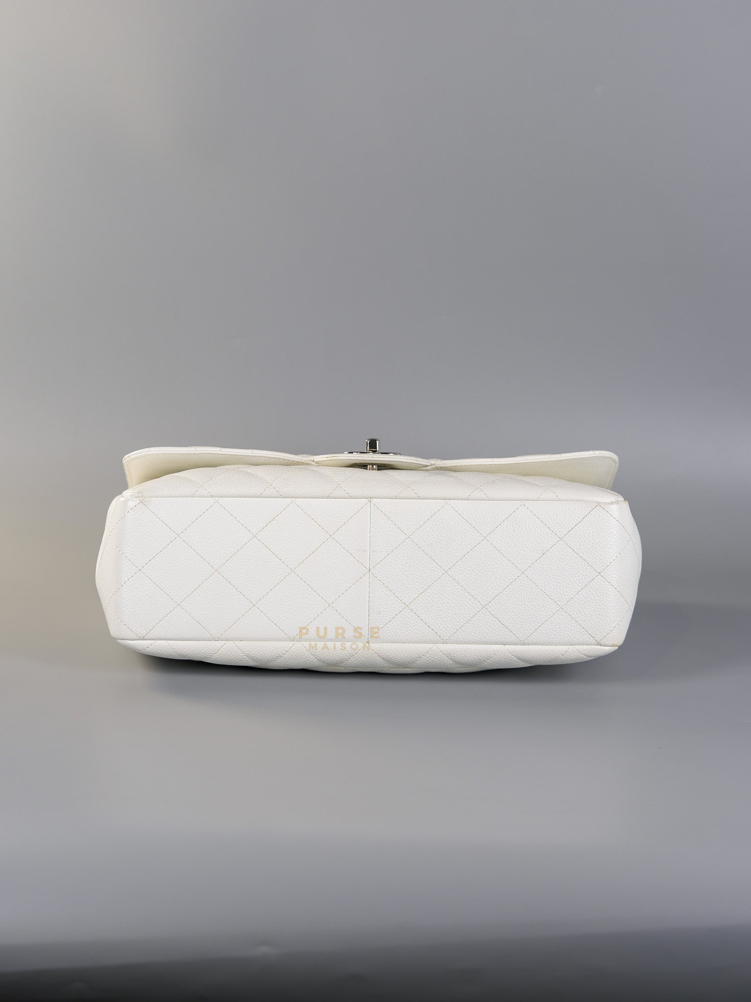 Classic Single Flap Jumbo White Caviar Leather in Silver Hardware Series | Purse Maison Luxury Bags Shop