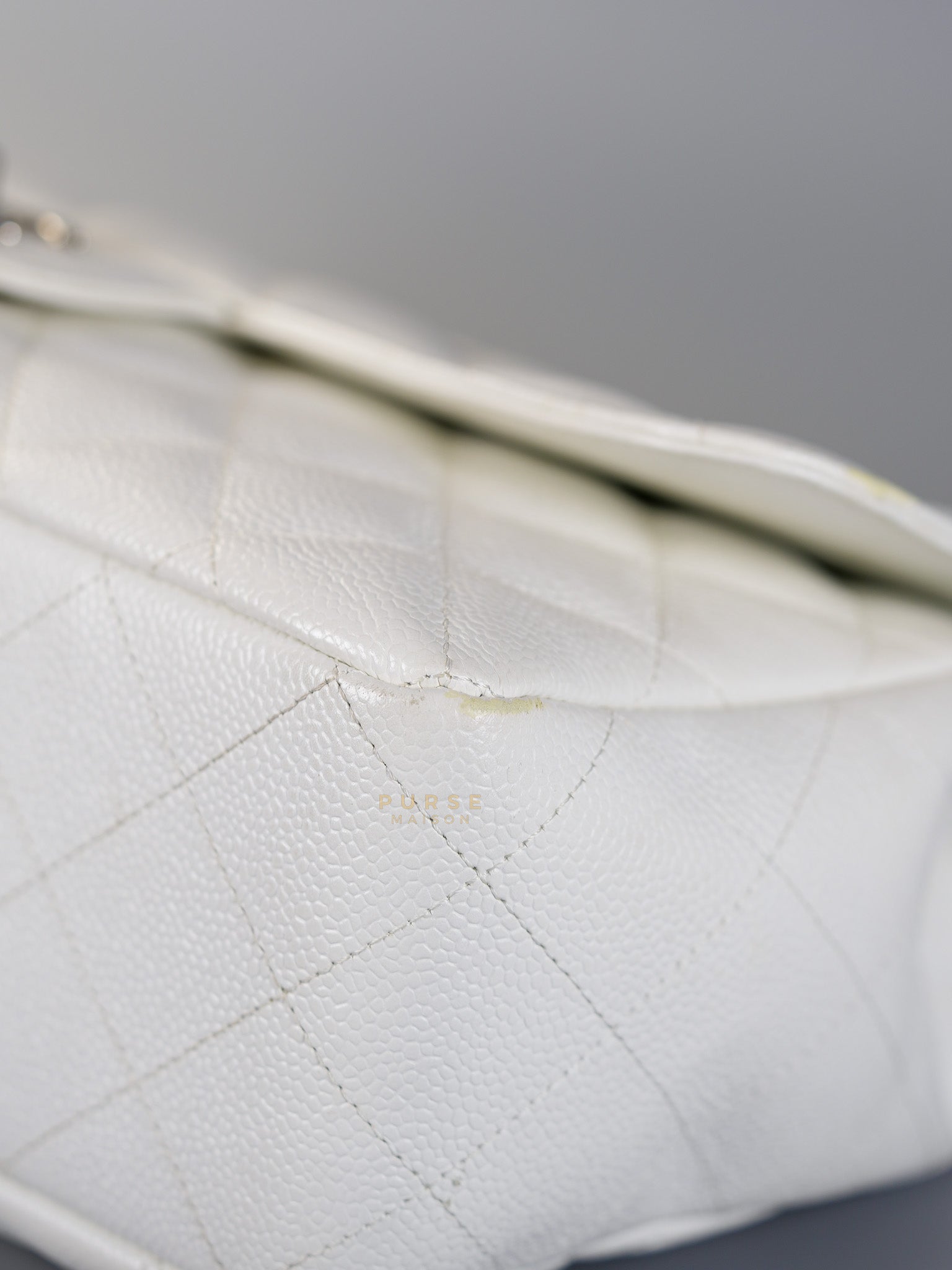 Classic Single Flap Jumbo White Caviar Leather in Silver Hardware Series | Purse Maison Luxury Bags Shop
