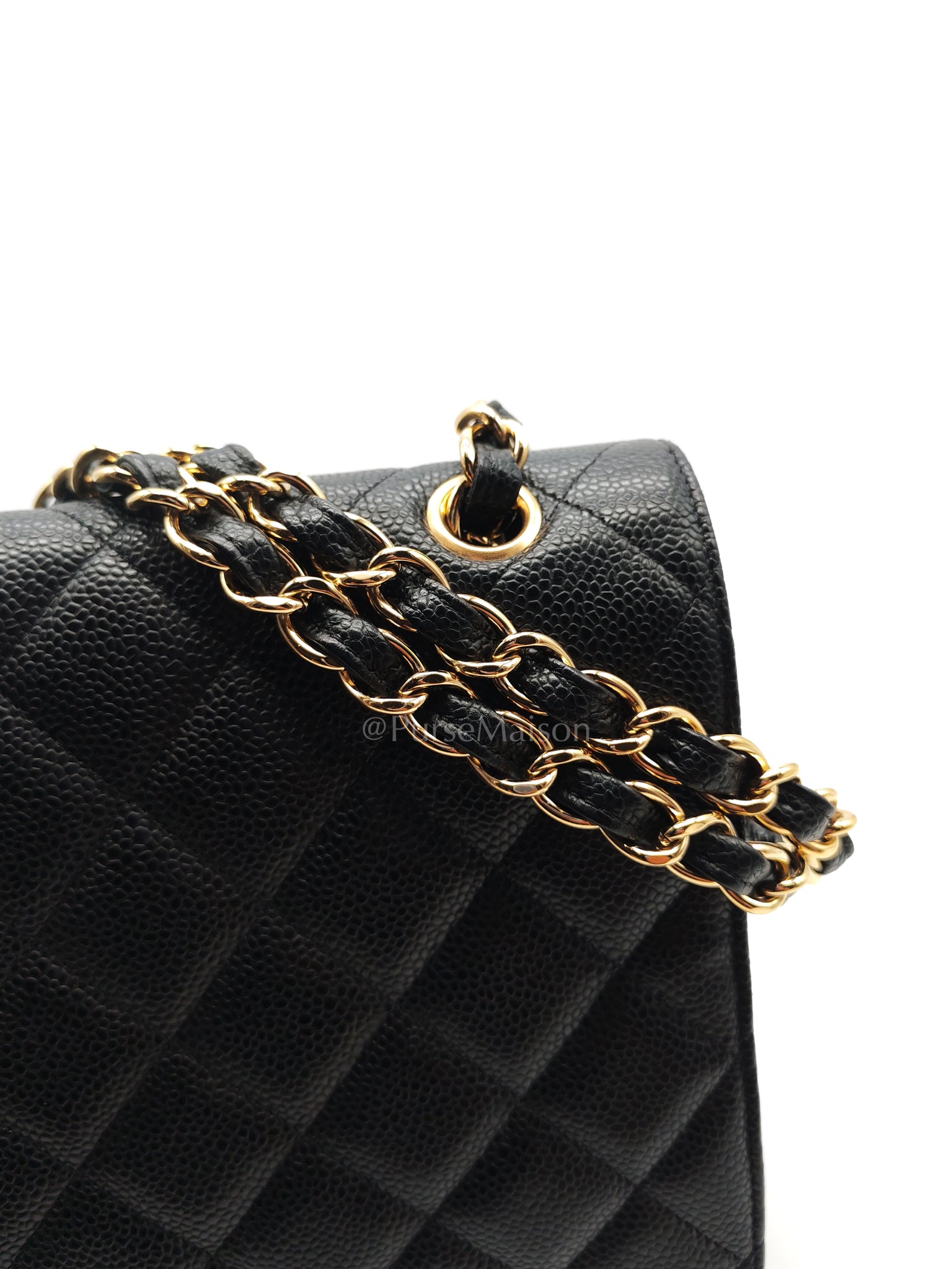 Classic Single Flap Maxi Black Caviar Leather in Gold Hardware (Series 13) | Purse Maison Luxury Bags Shop
