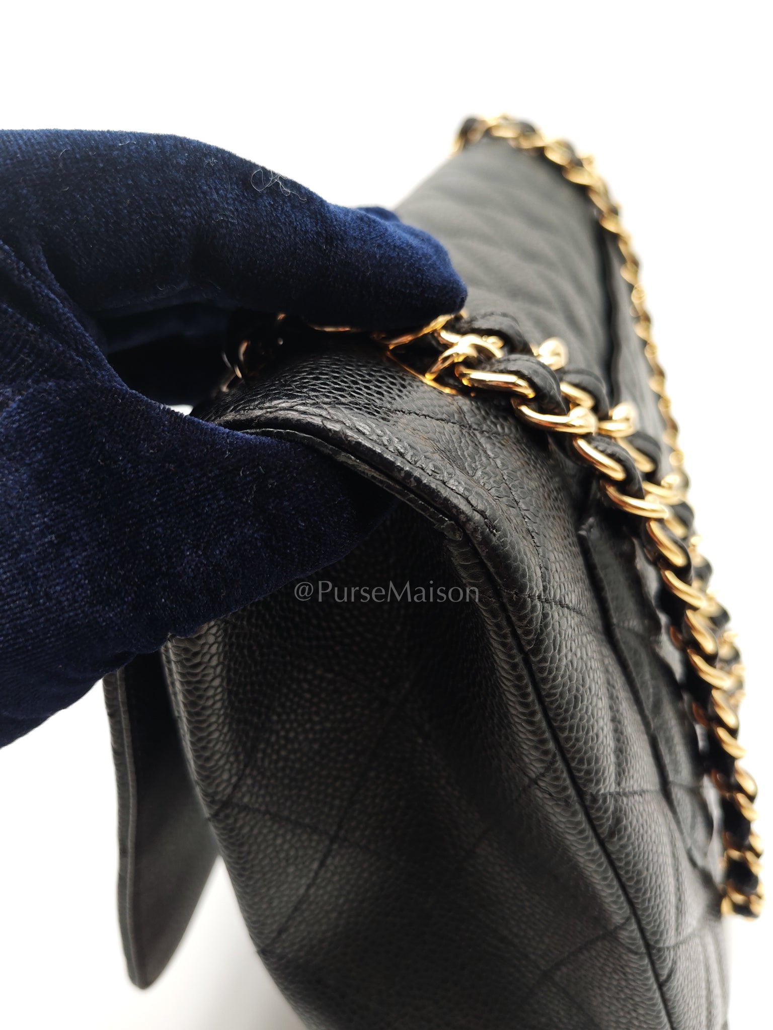 Classic Single Flap Maxi Black Caviar Leather in Gold Hardware (Series 13) | Purse Maison Luxury Bags Shop