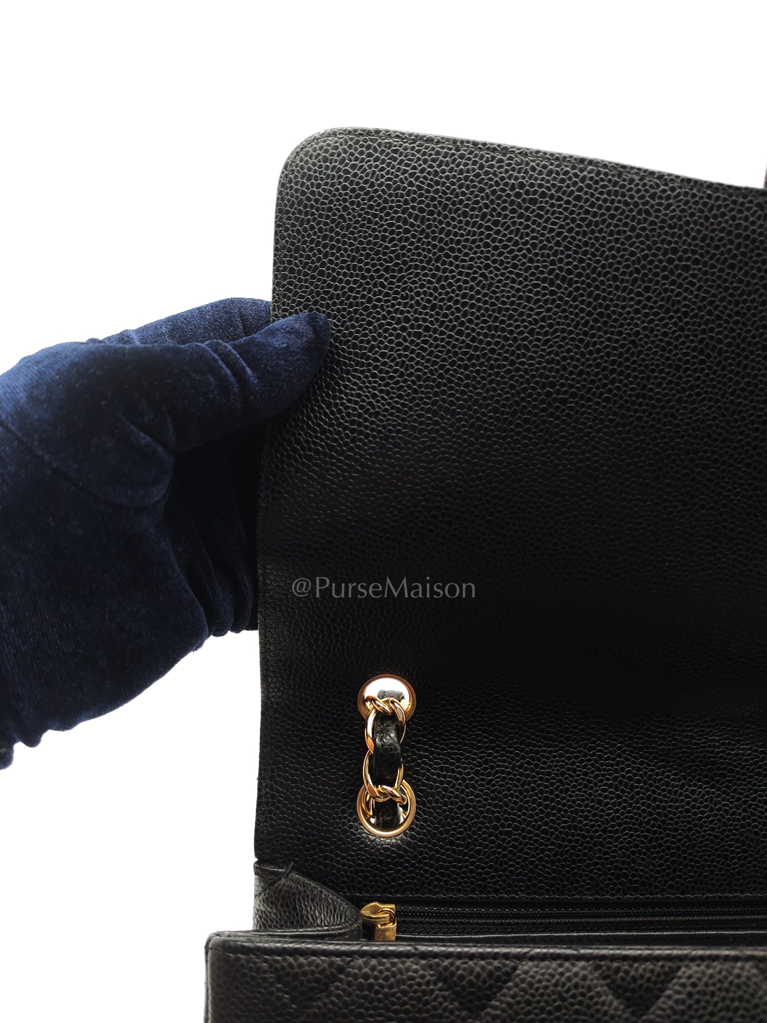 Classic Single Flap Maxi Black Caviar Leather in Gold Hardware (Series 13) | Purse Maison Luxury Bags Shop