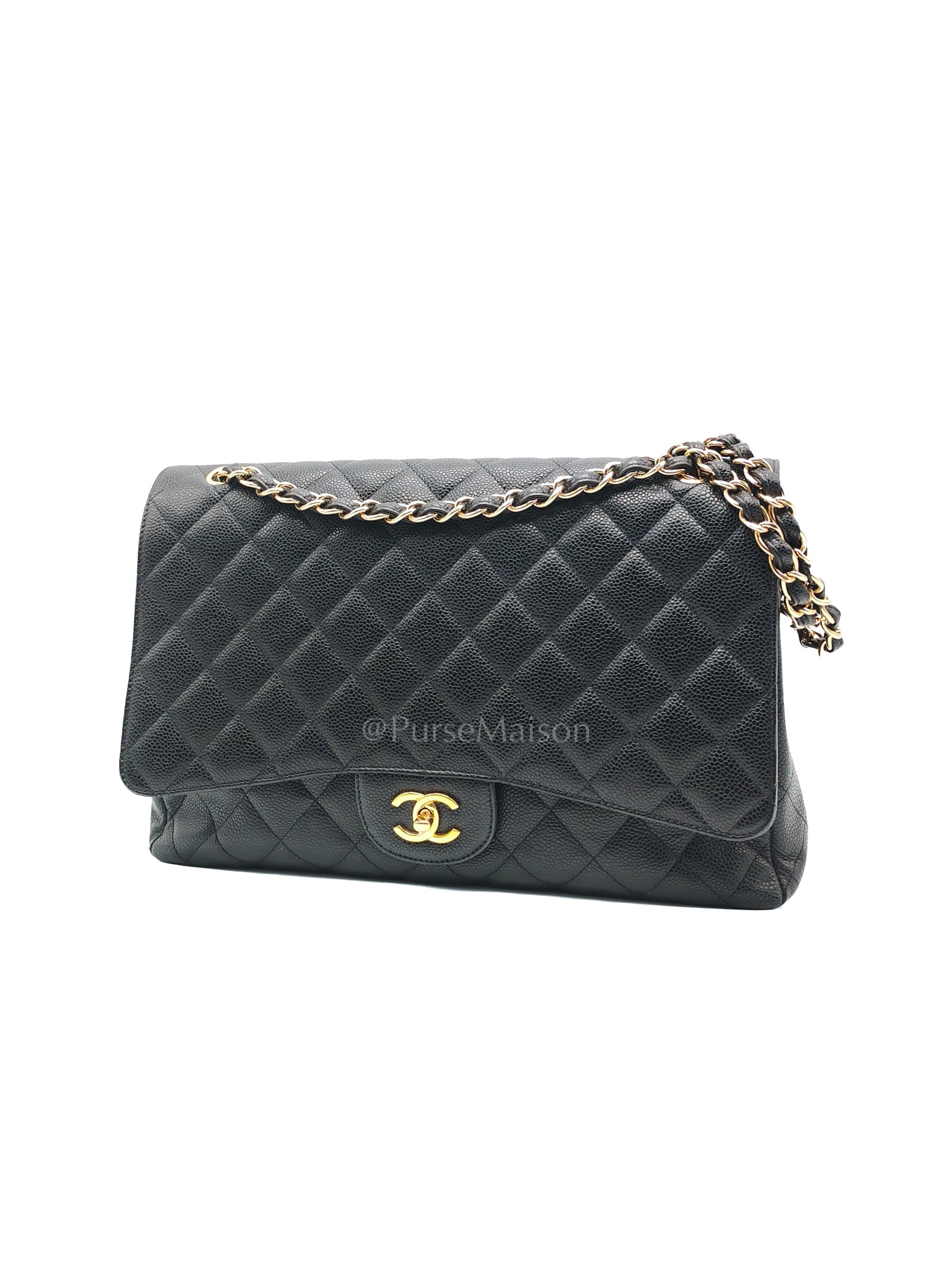 Classic Single Flap Maxi Black Caviar Leather in Gold Hardware (Series 13) | Purse Maison Luxury Bags Shop
