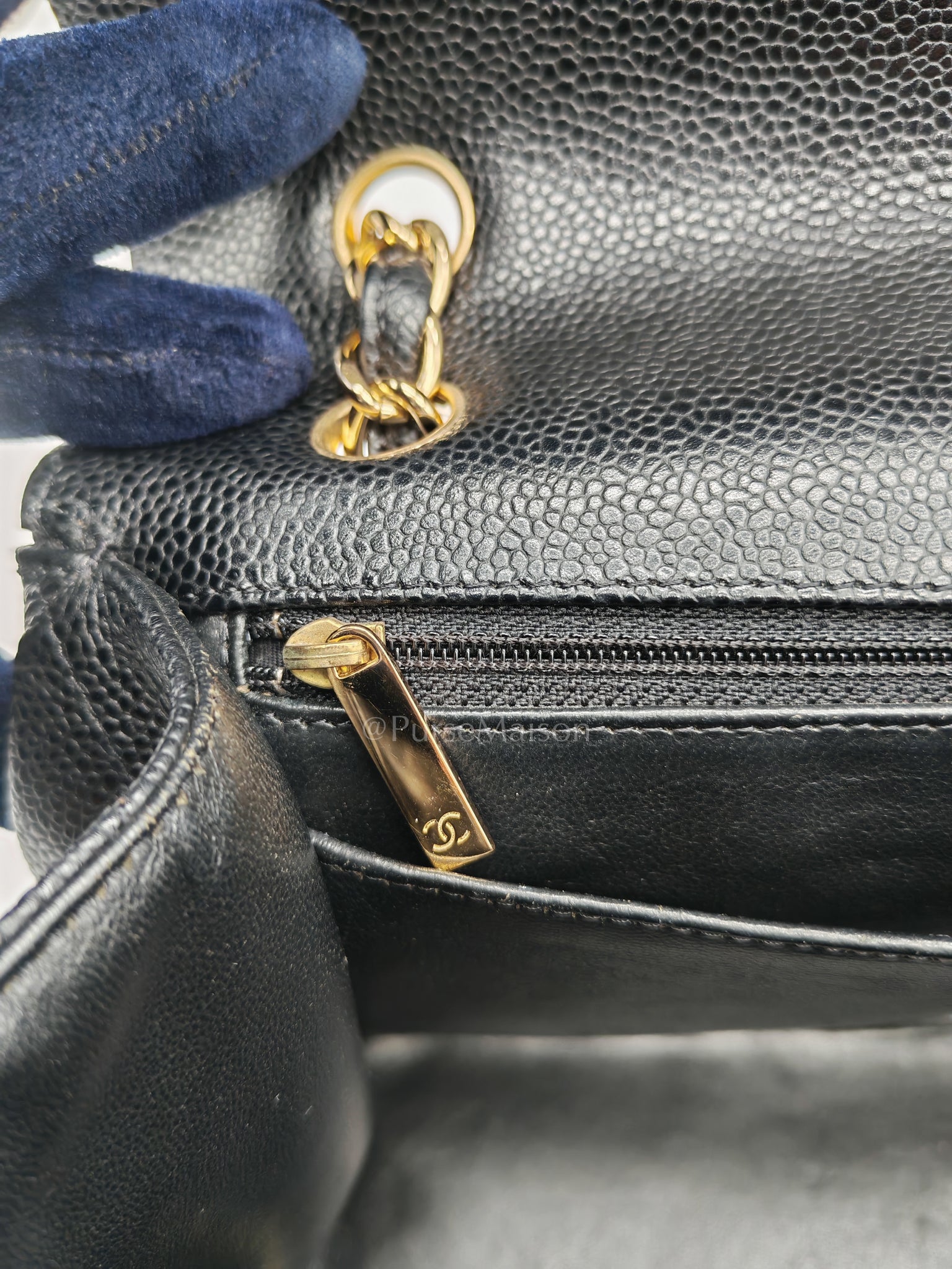 Classic Single Flap Maxi Black Caviar Leather in Gold Hardware (Series 13) | Purse Maison Luxury Bags Shop