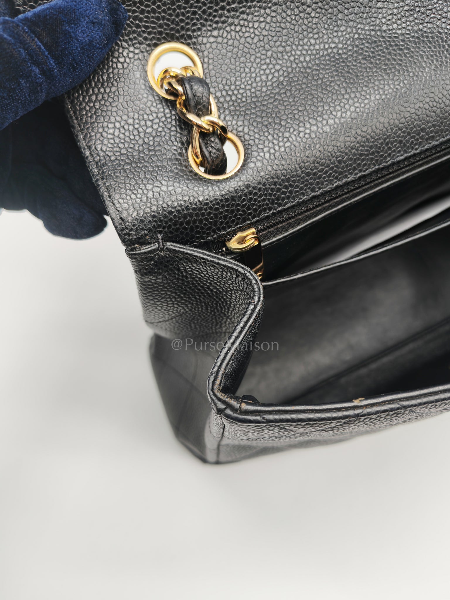 Classic Single Flap Maxi Black Caviar Leather in Gold Hardware (Series 13) | Purse Maison Luxury Bags Shop