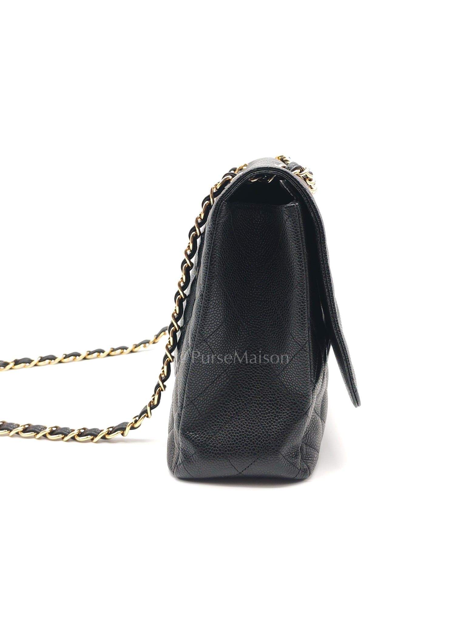 Classic Single Flap Maxi Black Caviar Leather in Gold Hardware (Series 13) | Purse Maison Luxury Bags Shop