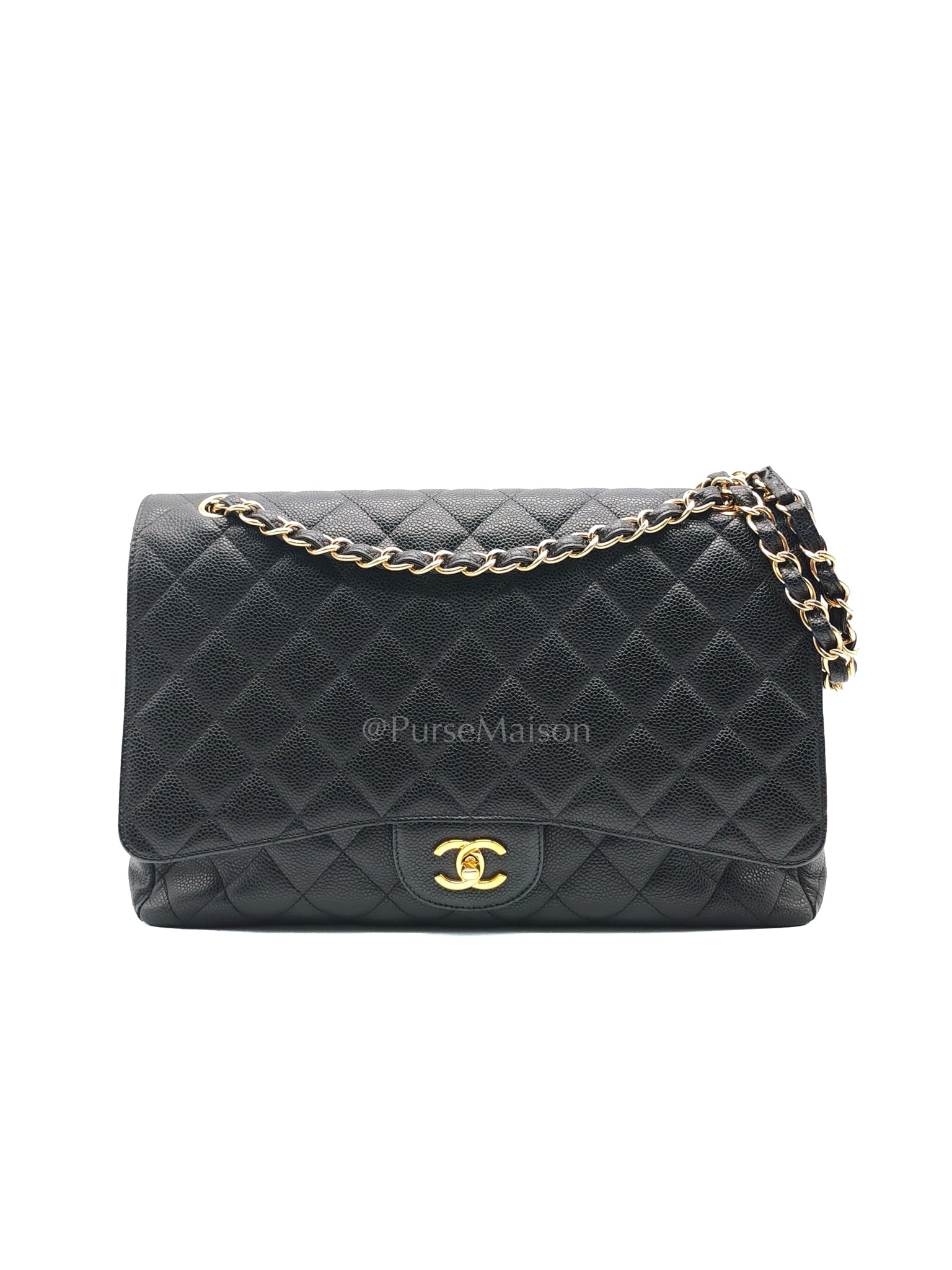 Classic Single Flap Maxi Black Caviar Leather in Gold Hardware (Series 13) | Purse Maison Luxury Bags Shop
