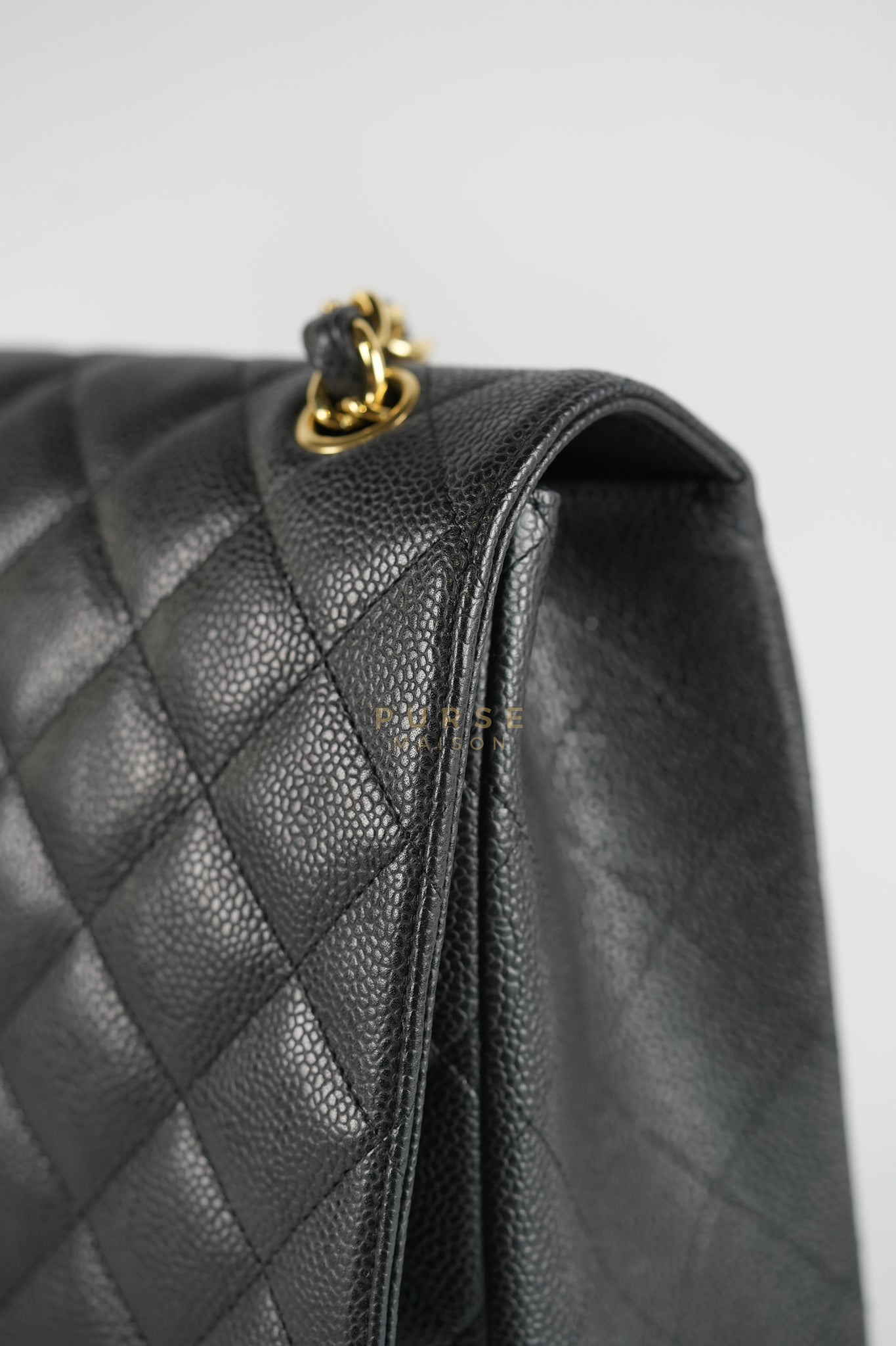 Classic Single Flap Maxi in Black Caviar Leather Gold Hardware (Series 13) | Purse Maison Luxury Bags Shop