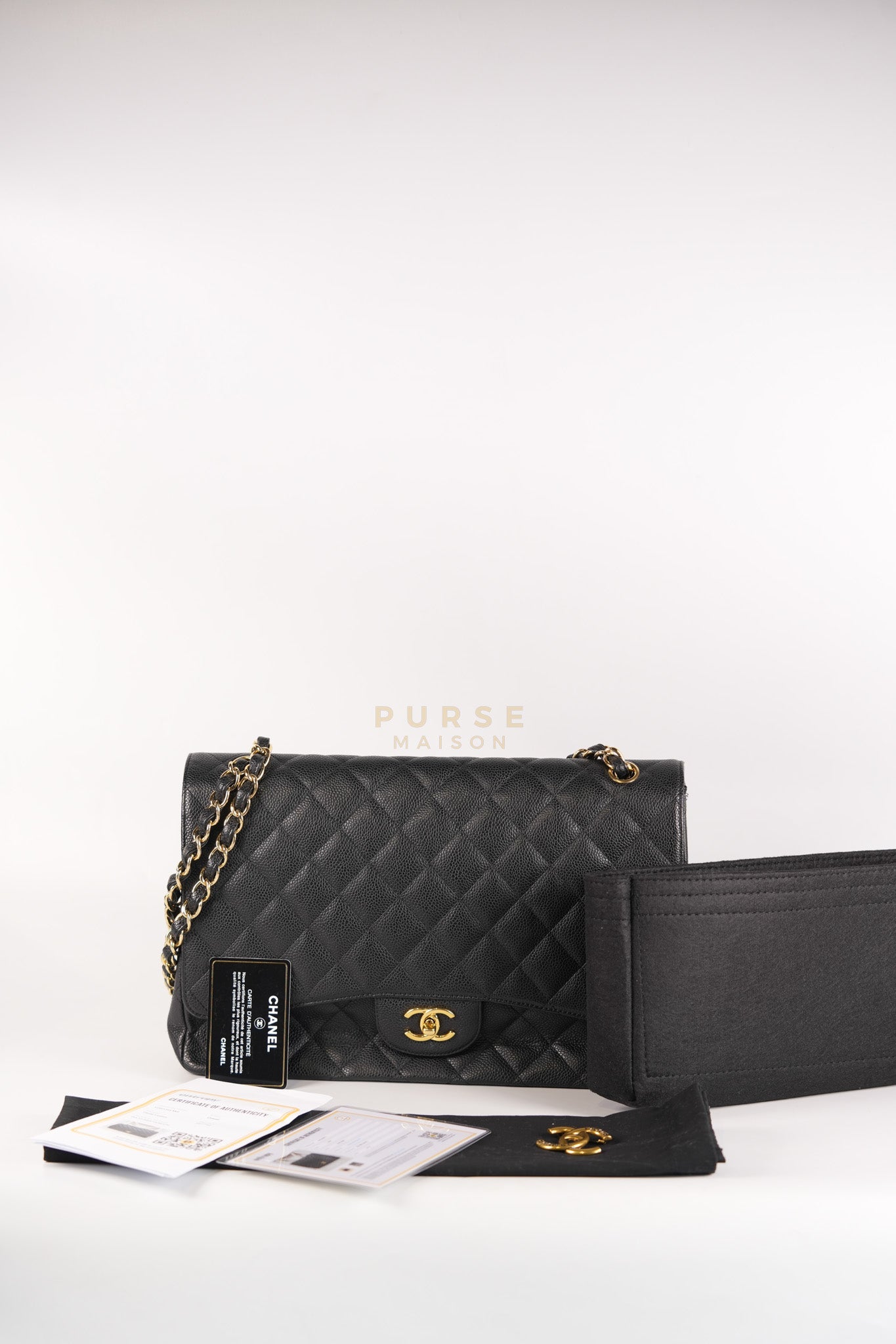 Classic Single Flap Maxi in Black Caviar Leather Gold Hardware (Series 13) | Purse Maison Luxury Bags Shop