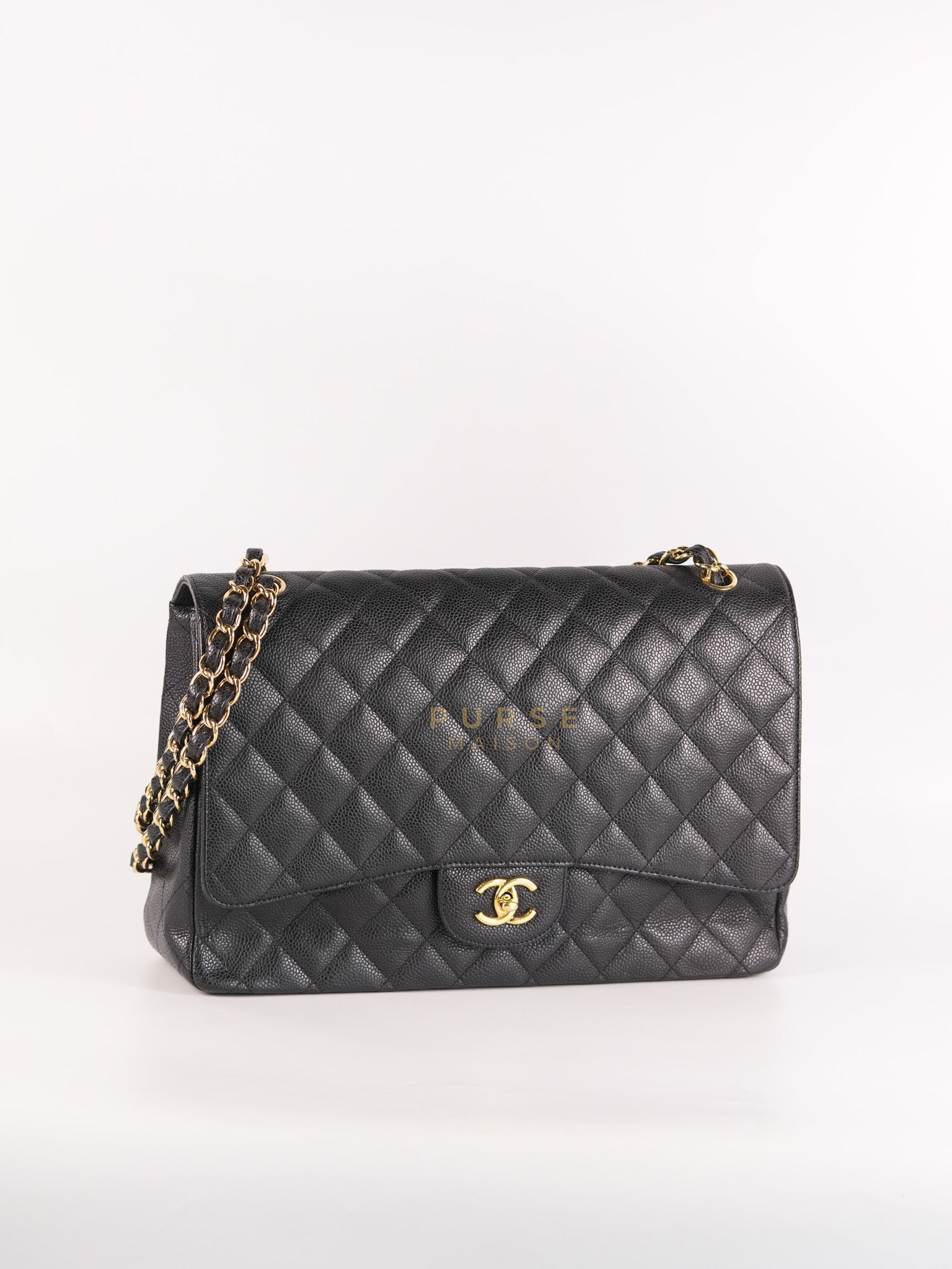 Classic Single Flap Maxi in Black Caviar Leather Gold Hardware (Series 13) | Purse Maison Luxury Bags Shop