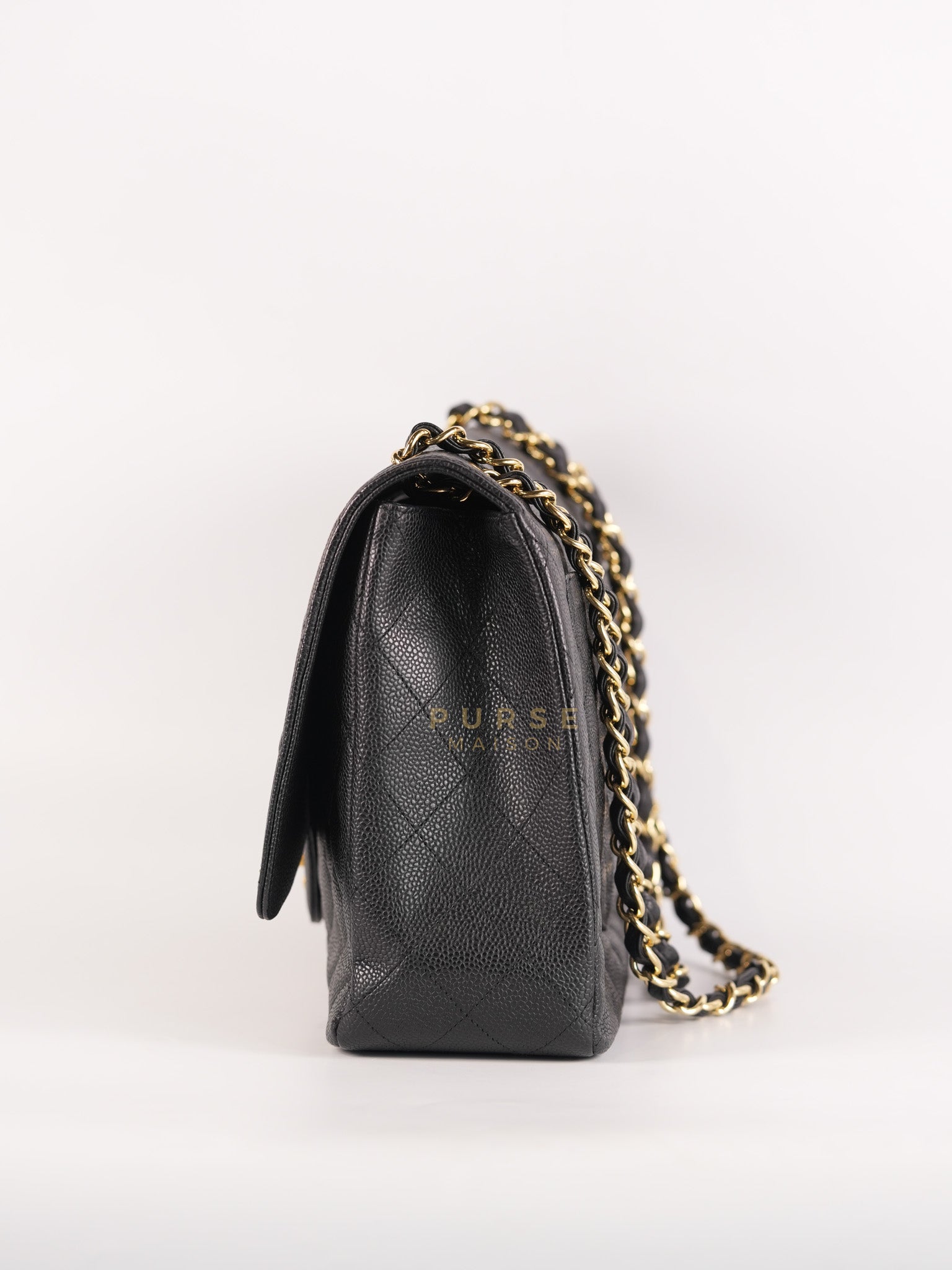 Classic Single Flap Maxi in Black Caviar Leather Gold Hardware (Series 13) | Purse Maison Luxury Bags Shop