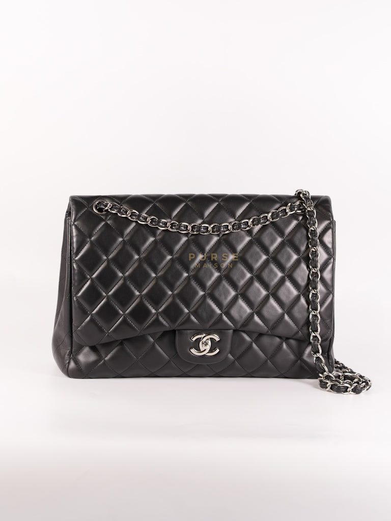 Classic Single Flap Maxi in Black Lambskin Leather and Silver Hardware Series 13 | Purse Maison Luxury Bags Shop
