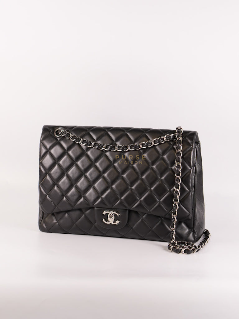 Classic Single Flap Maxi in Black Lambskin Leather and Silver Hardware Series 13 | Purse Maison Luxury Bags Shop