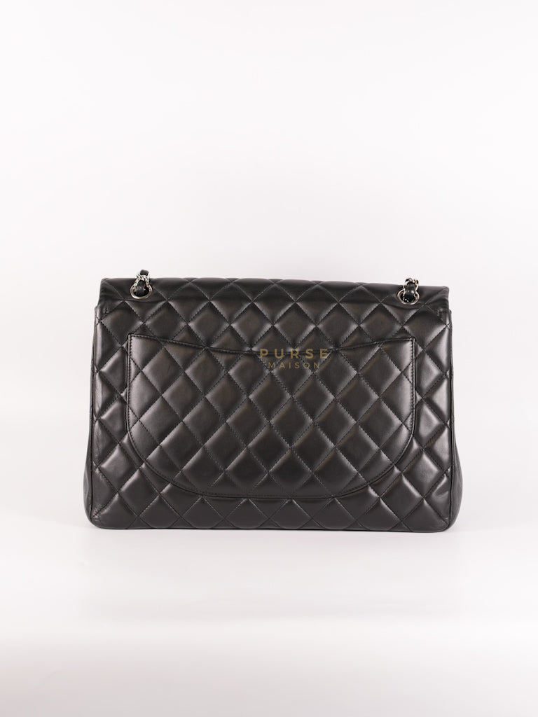 Classic Single Flap Maxi in Black Lambskin Leather and Silver Hardware Series 13 | Purse Maison Luxury Bags Shop