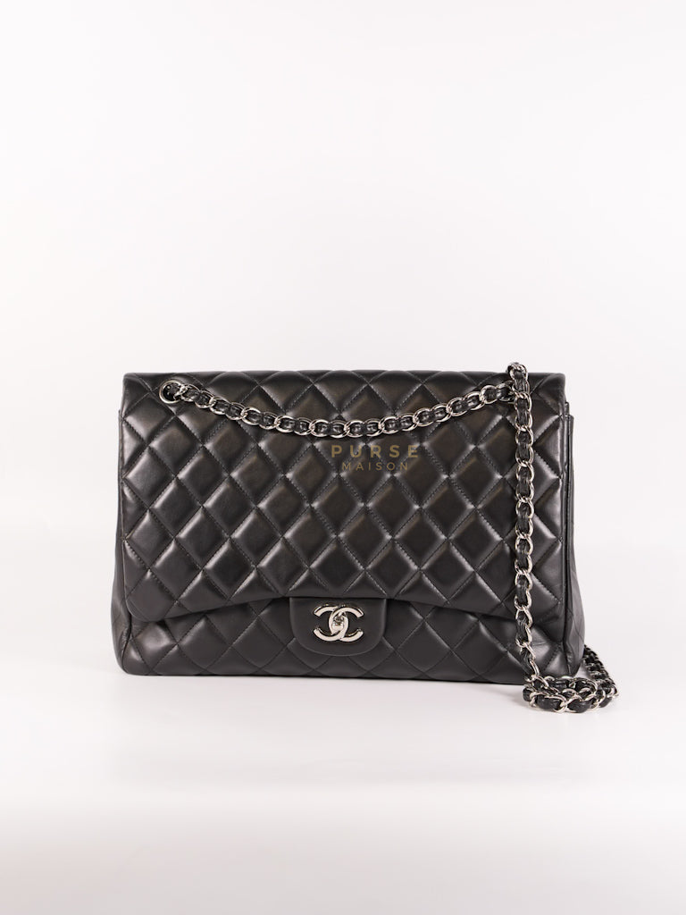 Classic Single Flap Maxi in Black Lambskin Leather and Silver Hardware Series 13 | Purse Maison Luxury Bags Shop