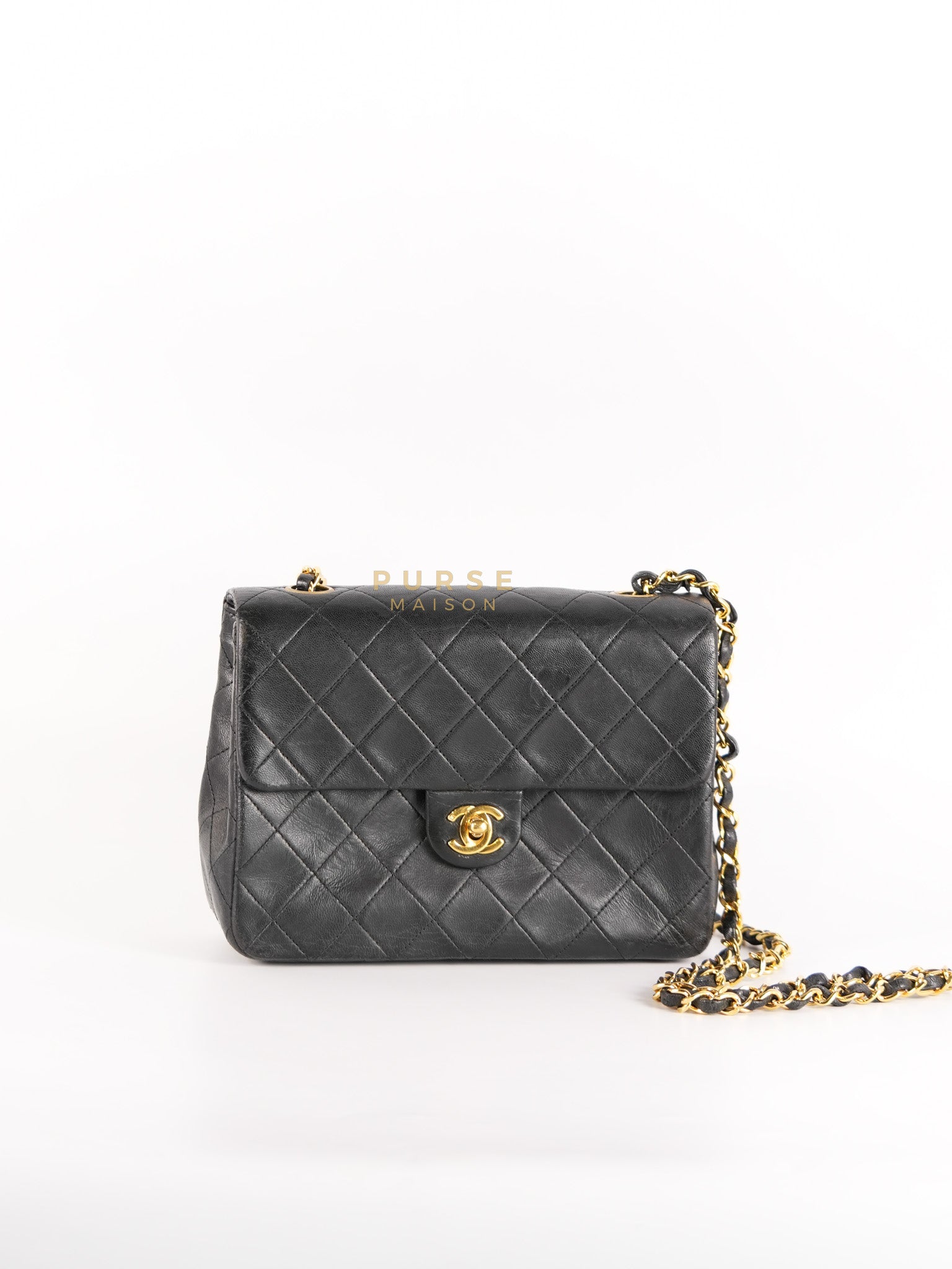 Classic Square Flap Bag in Black Quilted Lambskin Leather and 24k Gold Hardware Series 1 | Purse Maison Luxury Bags Shop