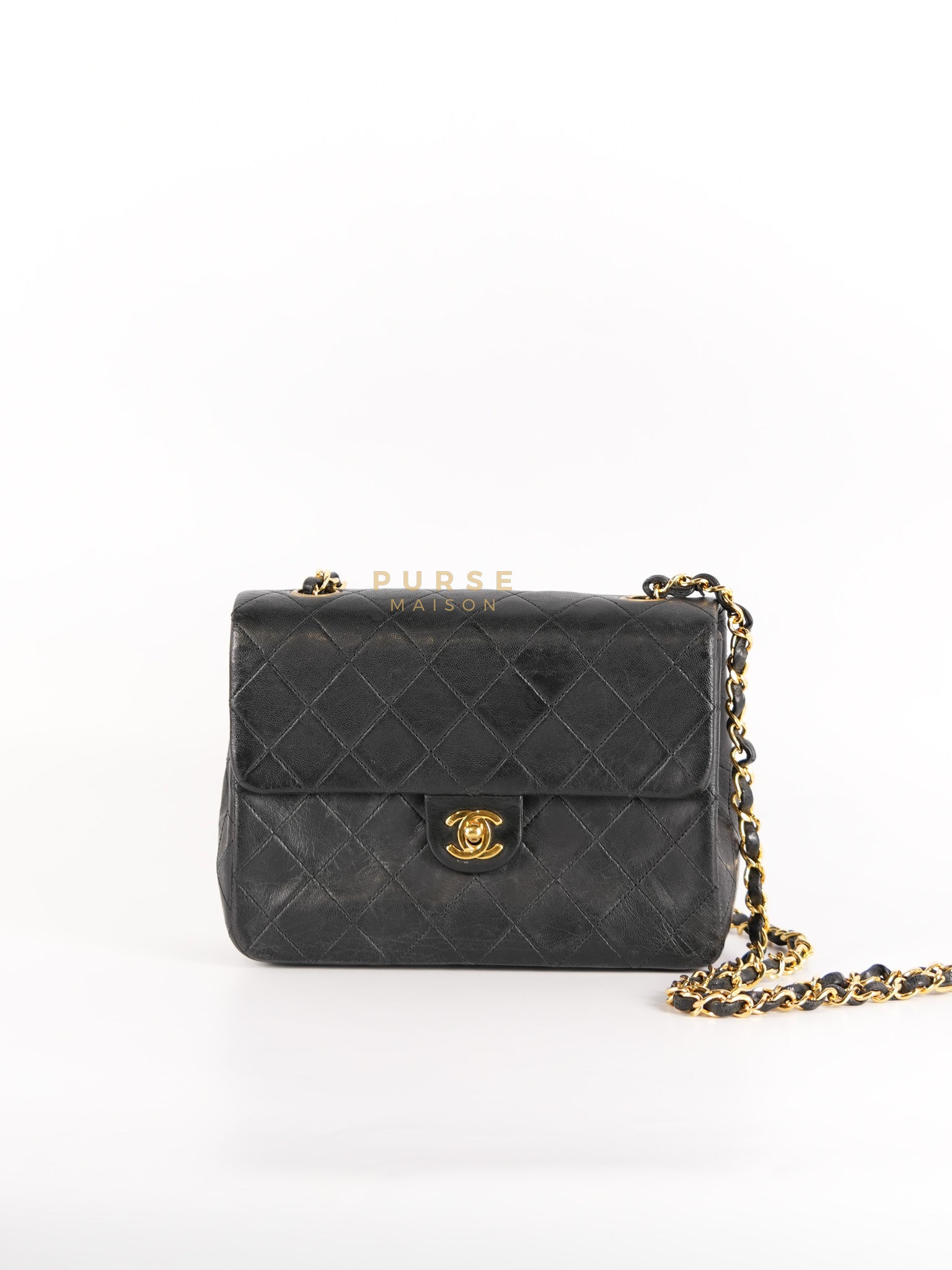 Classic Square Flap Bag in Black Quilted Lambskin Leather and 24k Gold Hardware Series 1 | Purse Maison Luxury Bags Shop