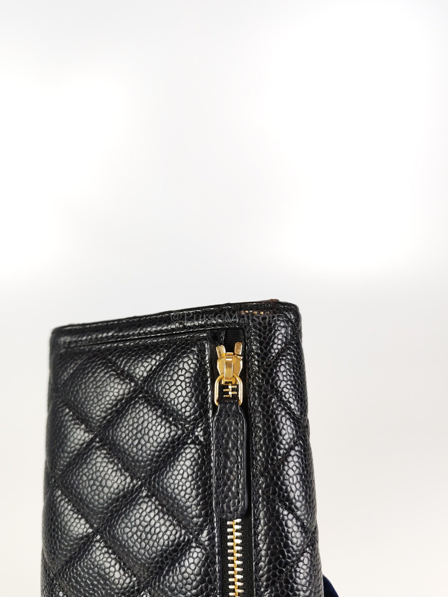 Classic Trifold Wallet in Black Quilted Caviar Leather and Gold Hardware (Series 30) | Purse Maison Luxury Bags Shop