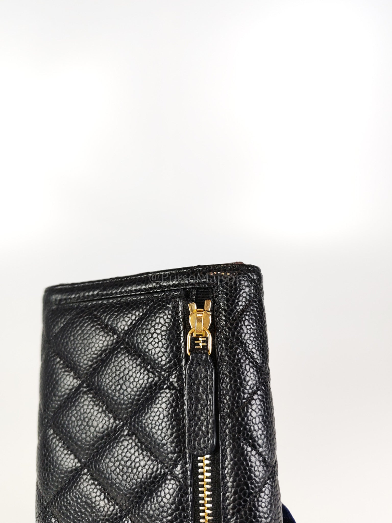 Classic Trifold Wallet in Black Quilted Caviar Leather and Gold Hardware (Series 30) | Purse Maison Luxury Bags Shop