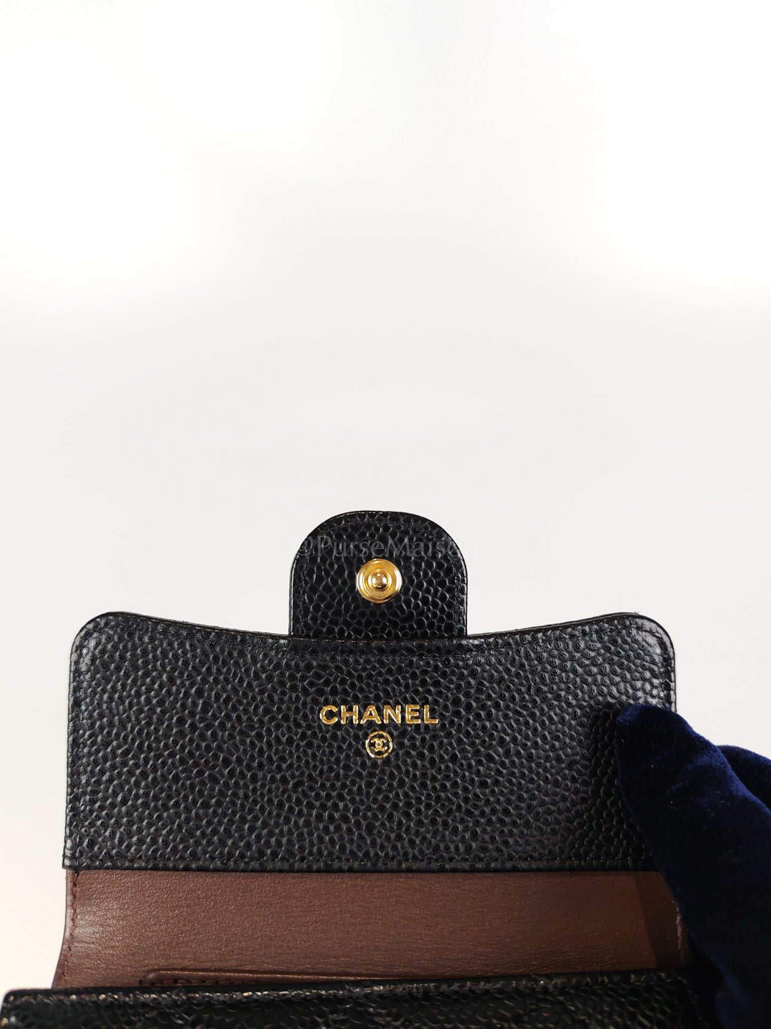 Classic Trifold Wallet in Black Quilted Caviar Leather and Gold Hardware (Series 30) | Purse Maison Luxury Bags Shop