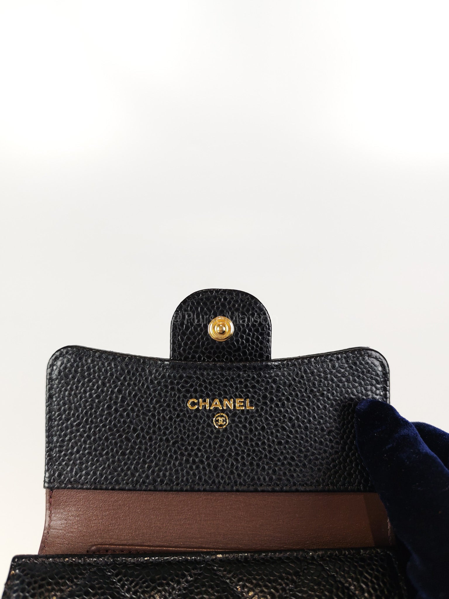 Classic Trifold Wallet in Black Quilted Caviar Leather and Gold Hardware (Series 30) | Purse Maison Luxury Bags Shop