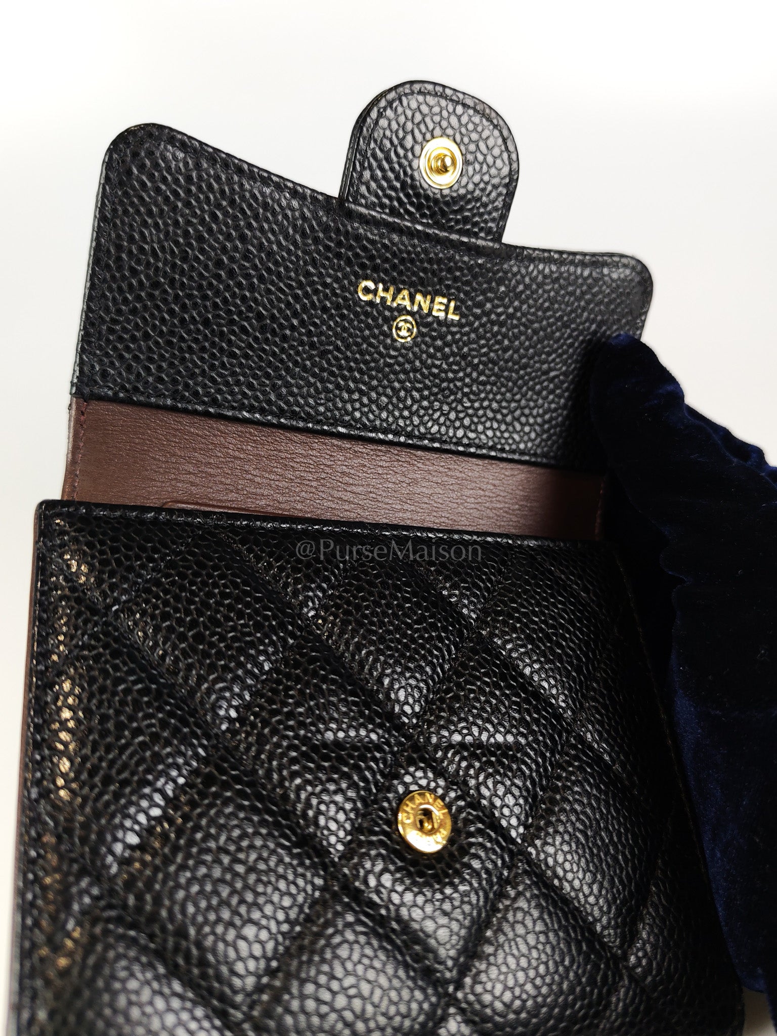 Classic Trifold Wallet in Black Quilted Caviar Leather and Gold Hardware (Series 30) | Purse Maison Luxury Bags Shop