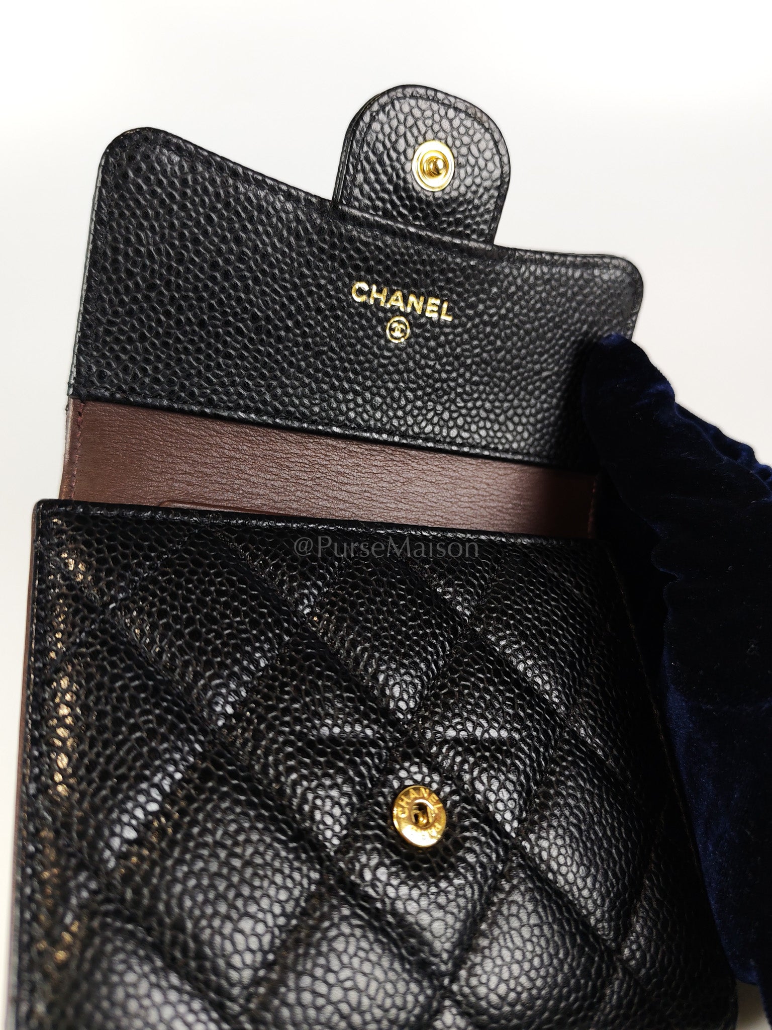 Classic Trifold Wallet in Black Quilted Caviar Leather and Gold Hardware (Series 30) | Purse Maison Luxury Bags Shop