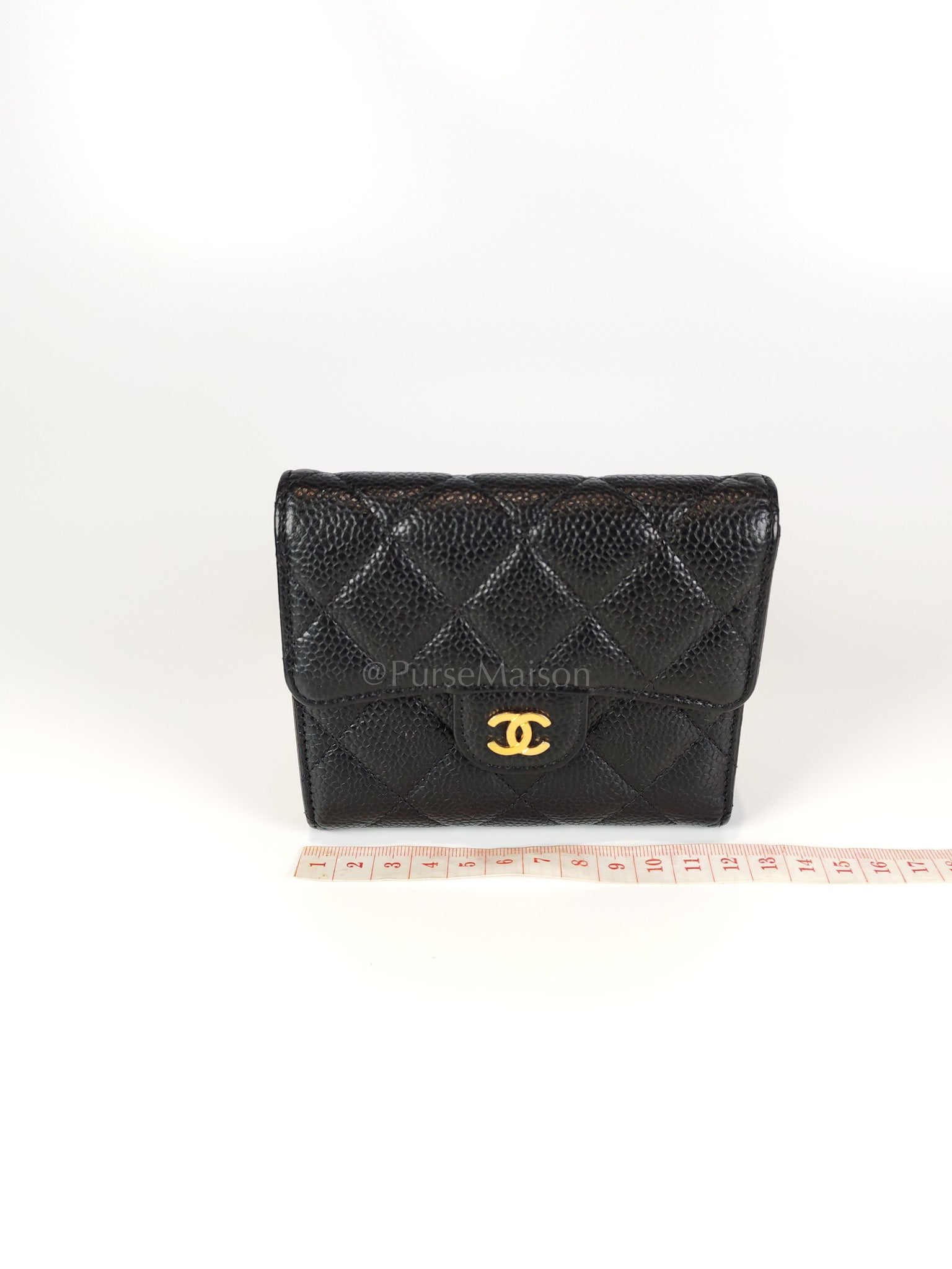 Classic Trifold Wallet in Black Quilted Caviar Leather and Gold Hardware (Series 30) | Purse Maison Luxury Bags Shop