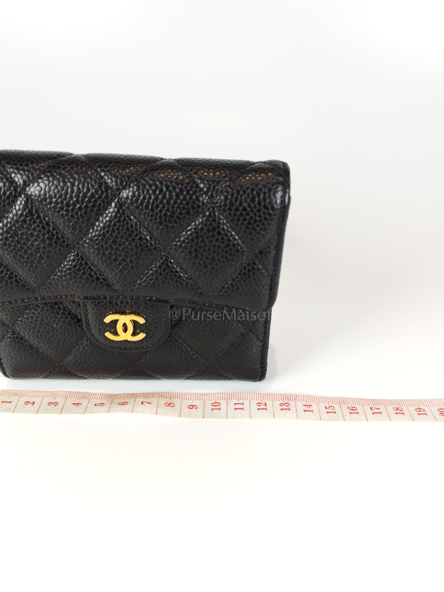 Classic Trifold Wallet in Black Quilted Caviar Leather and Gold Hardware (Series 30) | Purse Maison Luxury Bags Shop