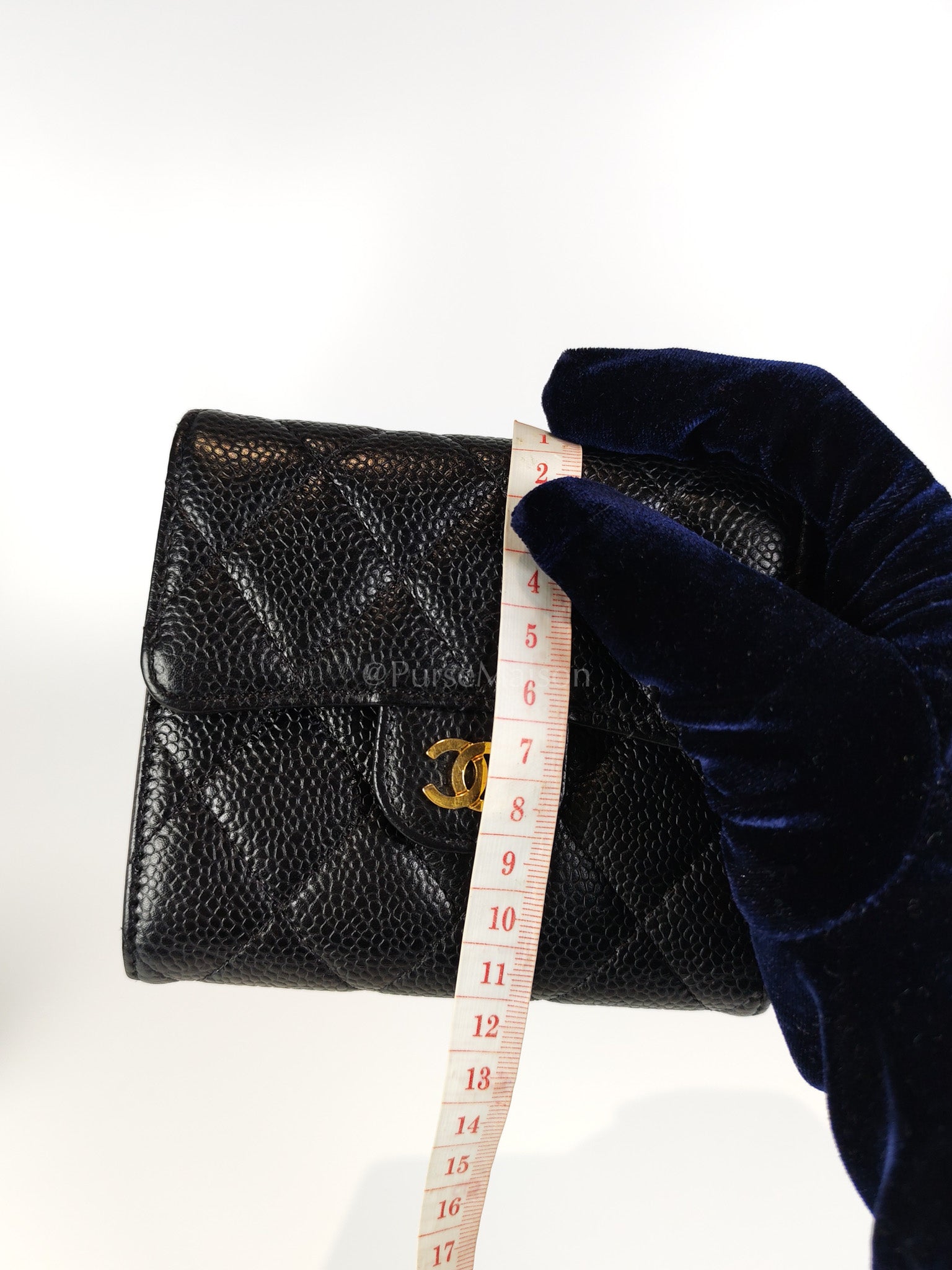 Classic Trifold Wallet in Black Quilted Caviar Leather and Gold Hardware (Series 30) | Purse Maison Luxury Bags Shop