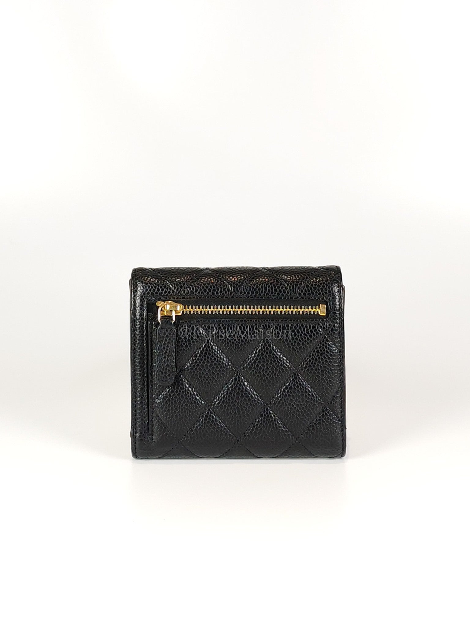 Classic Trifold Wallet in Black Quilted Caviar Leather and Gold Hardware (Series 30) | Purse Maison Luxury Bags Shop