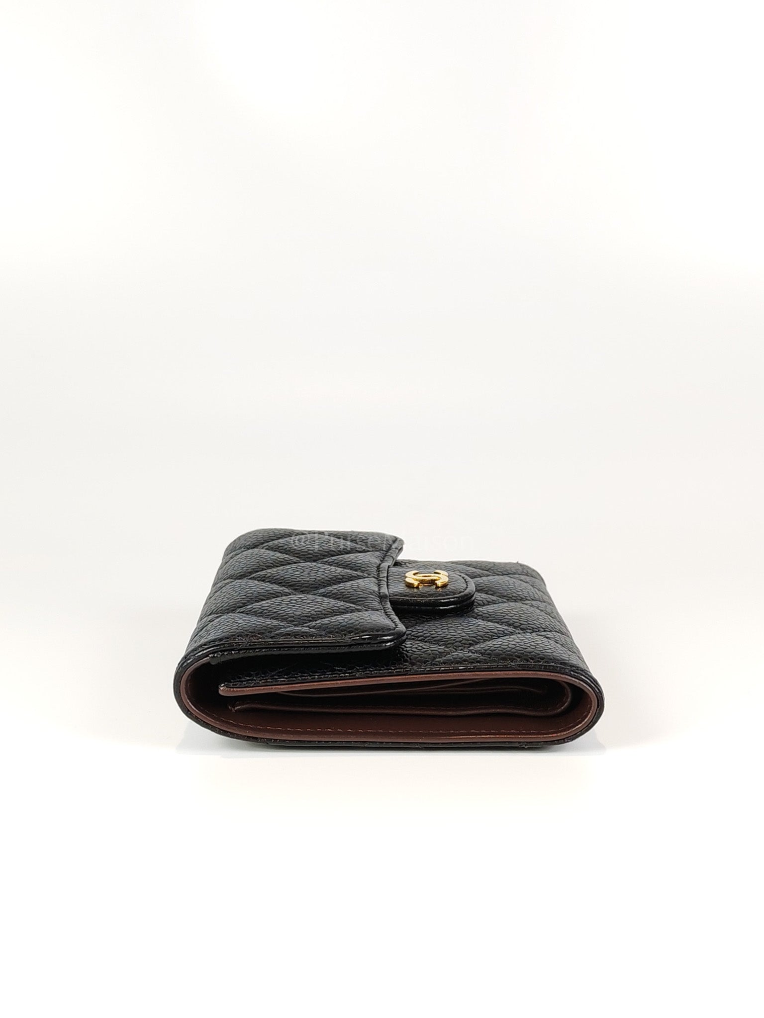 Classic Trifold Wallet in Black Quilted Caviar Leather and Gold Hardware (Series 30) | Purse Maison Luxury Bags Shop