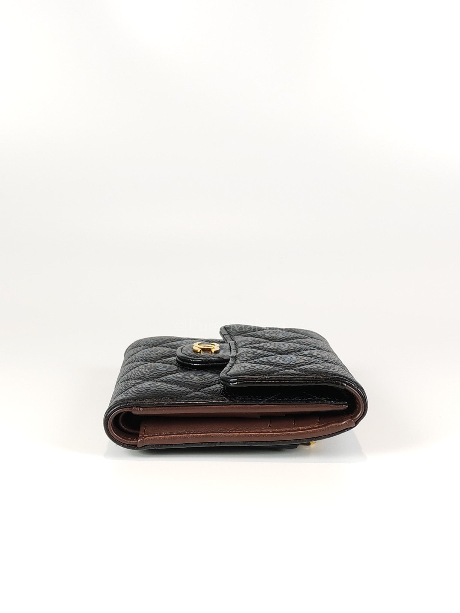 Classic Trifold Wallet in Black Quilted Caviar Leather and Gold Hardware (Series 30) | Purse Maison Luxury Bags Shop
