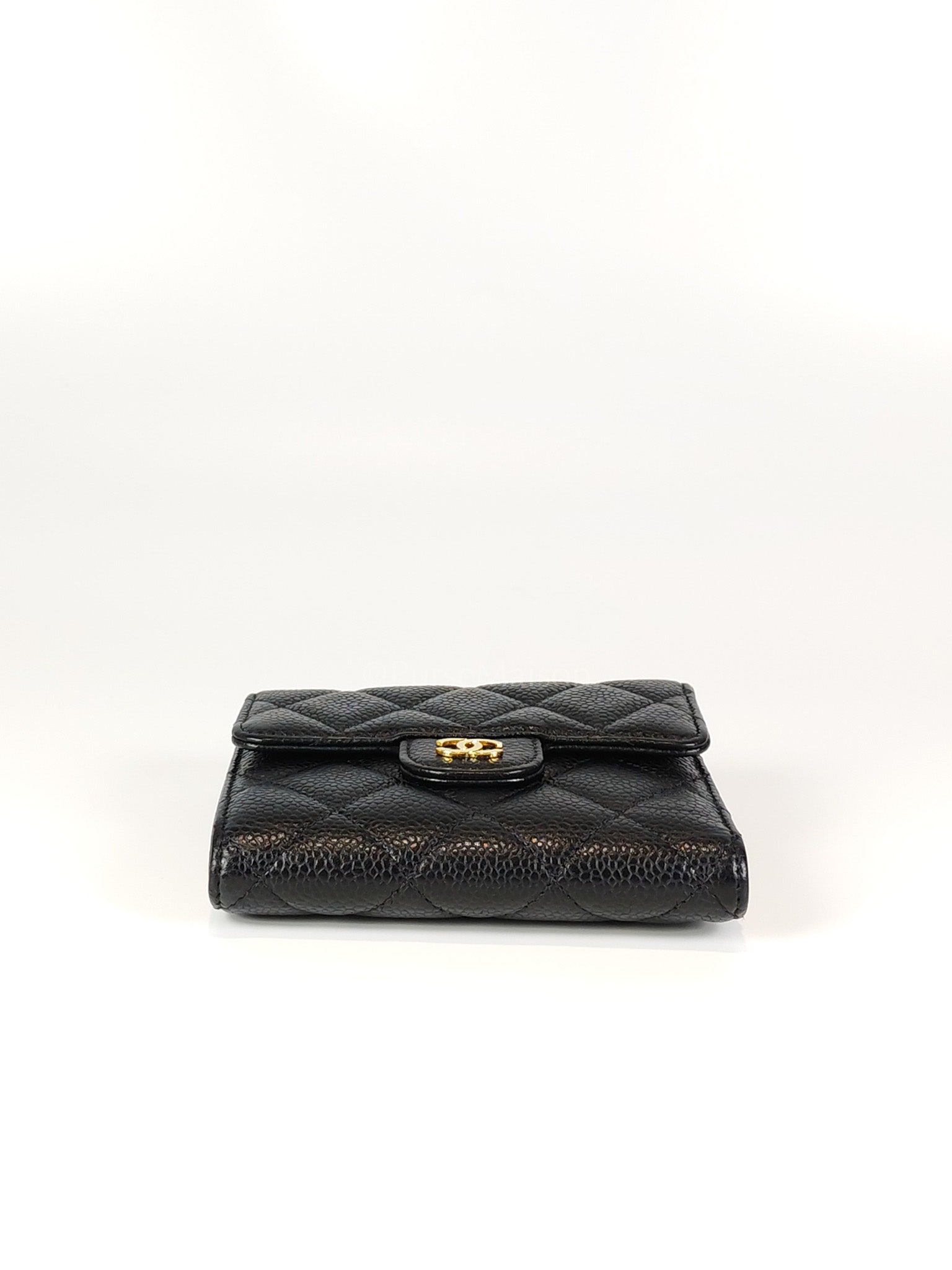 Classic Trifold Wallet in Black Quilted Caviar Leather and Gold Hardware (Series 30) | Purse Maison Luxury Bags Shop