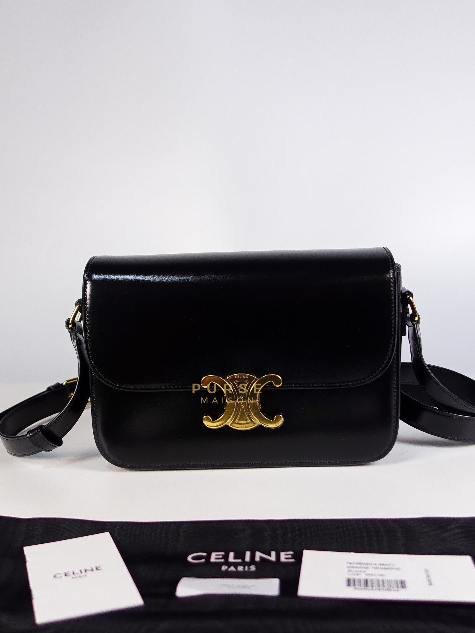 Classic Triomphe Medium Black Shiny Calfskin Leather | Purse Maison Luxury Bags Shop