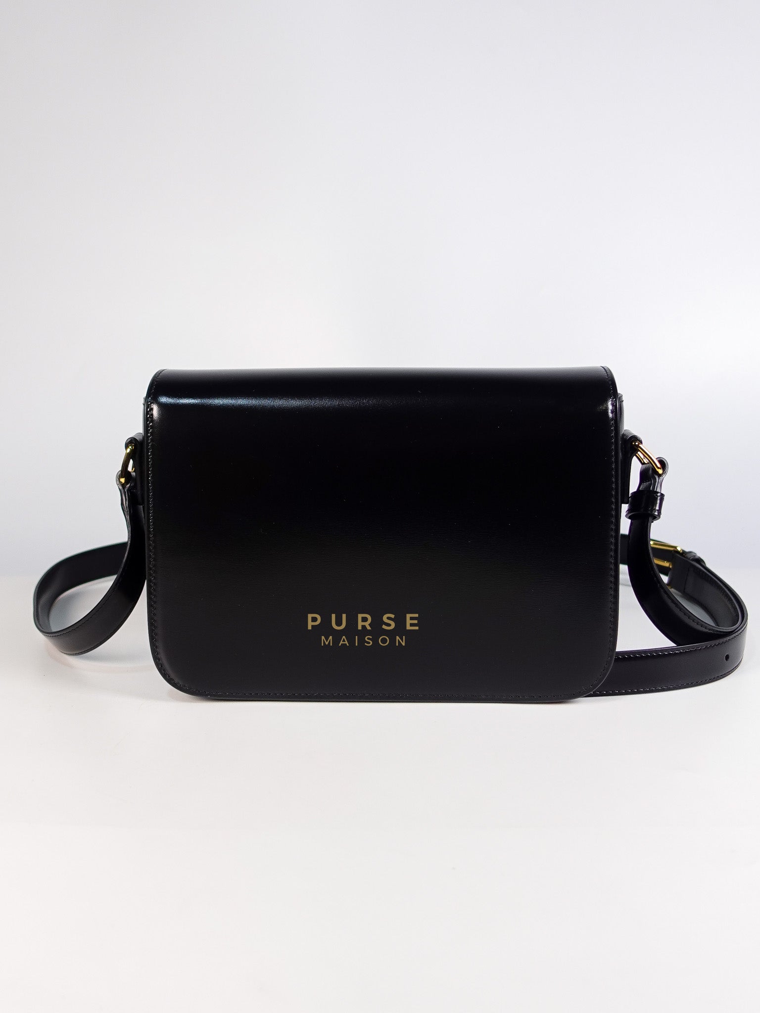 Classic Triomphe Medium Black Shiny Calfskin Leather | Purse Maison Luxury Bags Shop
