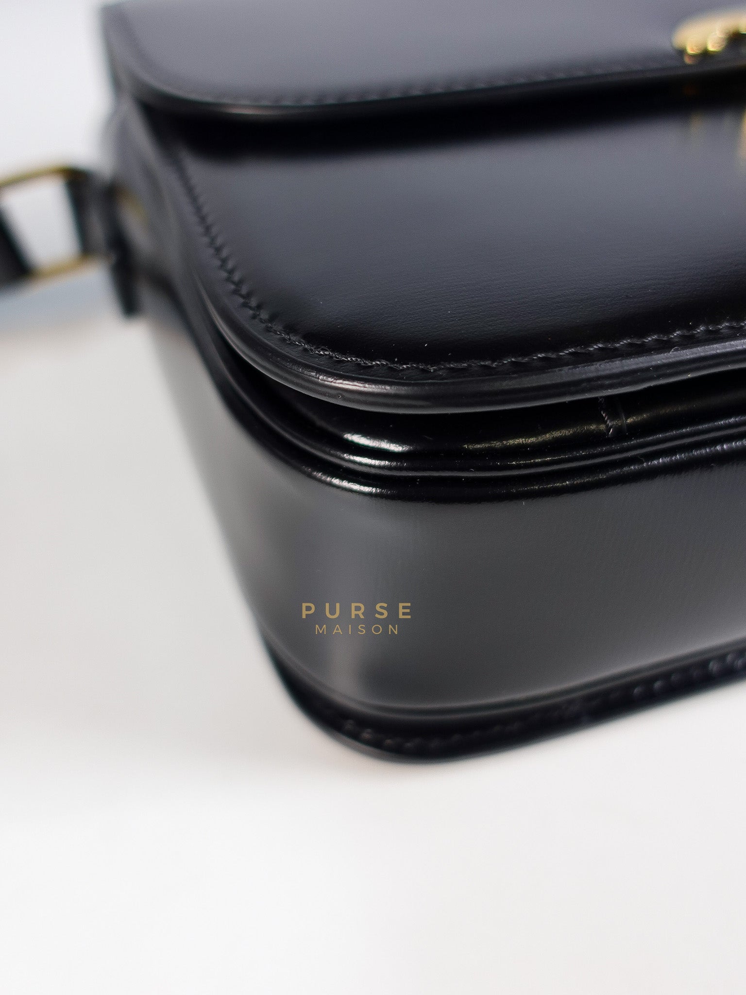 Classic Triomphe Medium Black Shiny Calfskin Leather | Purse Maison Luxury Bags Shop