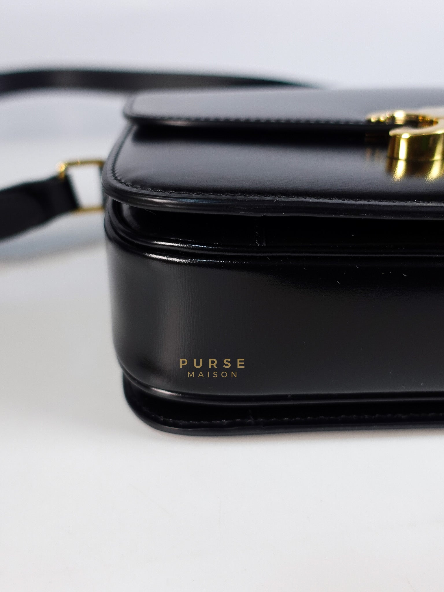 Classic Triomphe Medium Black Shiny Calfskin Leather | Purse Maison Luxury Bags Shop