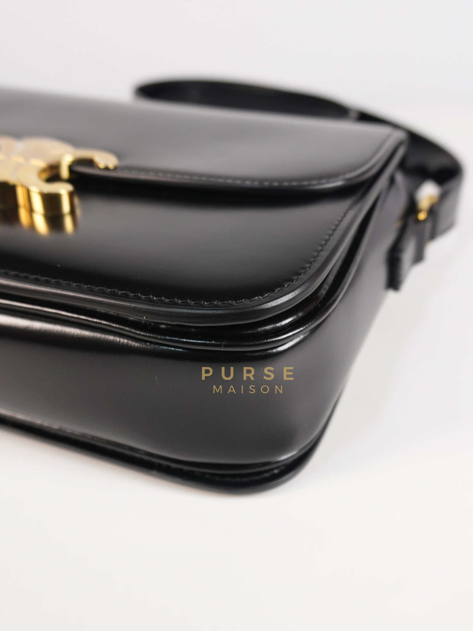 Classic Triomphe Medium Black Shiny Calfskin Leather | Purse Maison Luxury Bags Shop